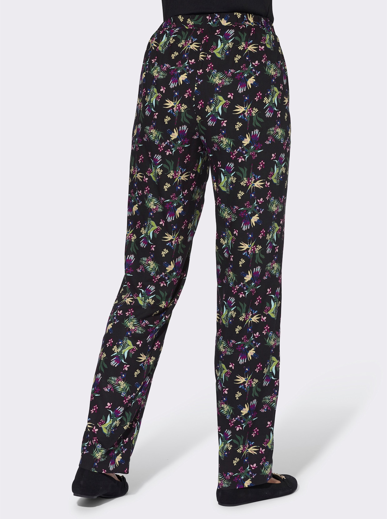 Pohodlné kalhoty - černá-květinový vzor