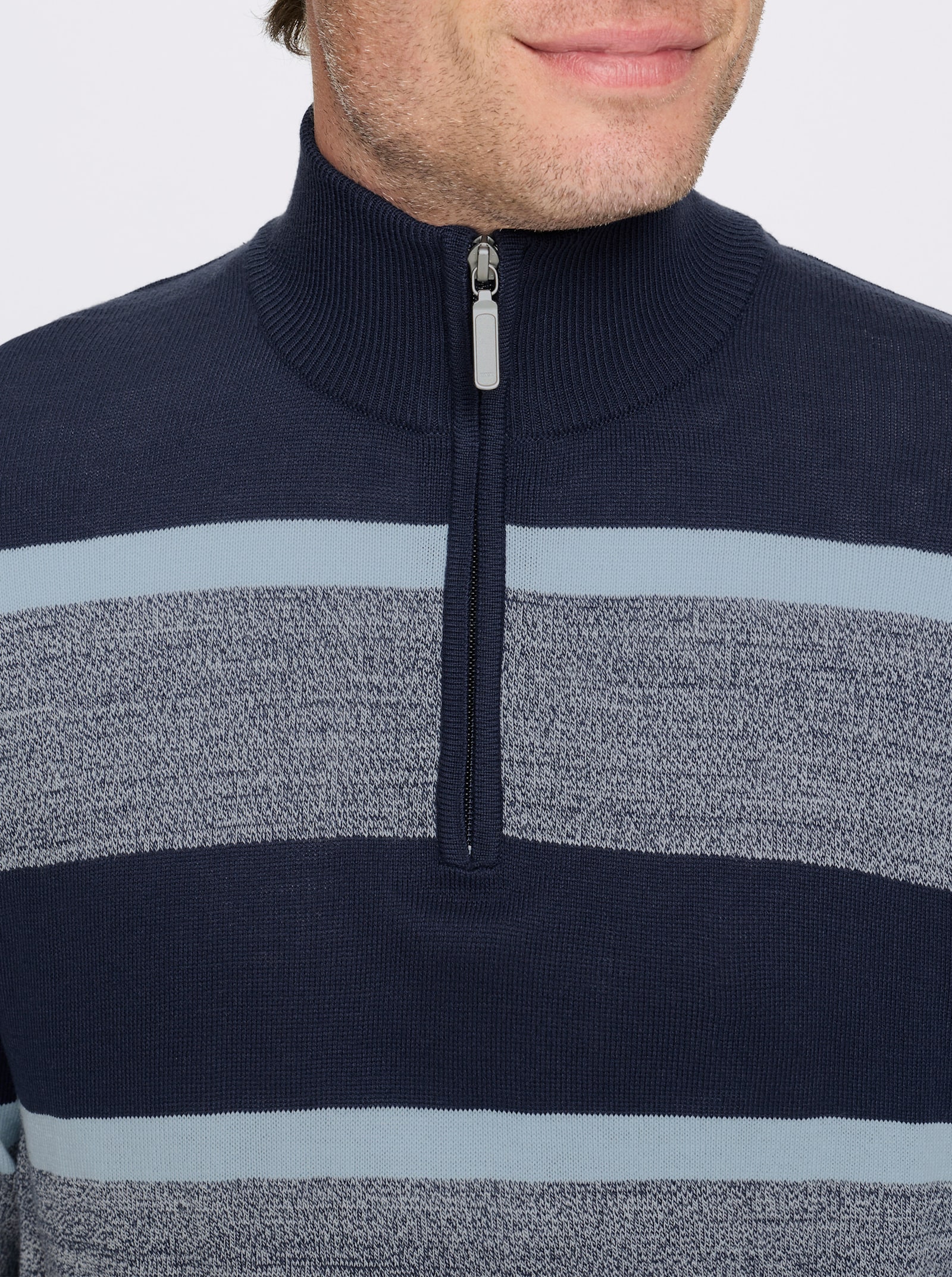 Catamaran Langarm-Pullover mit kurzem Reißverschluss - marine-gestreift