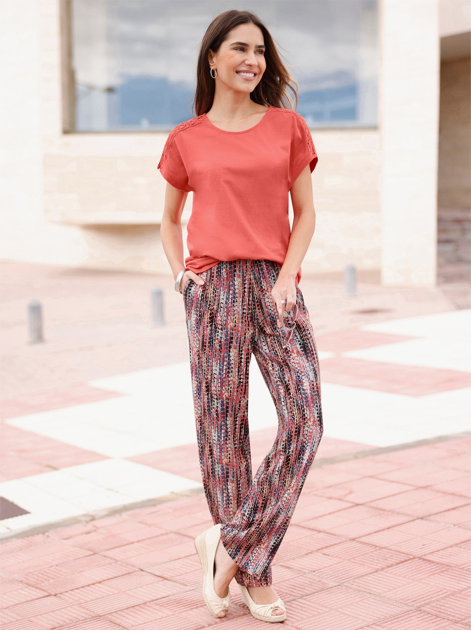 Druckhose in Viskose-Qualität - rosenquarz-rauchblau-bedruckt