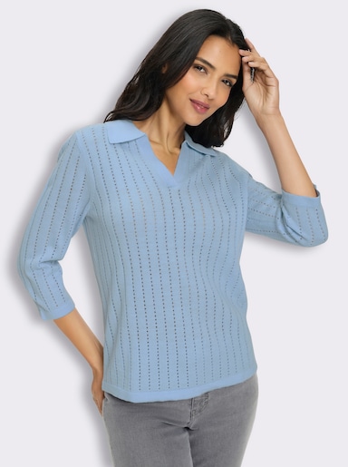Polopullover mit 3/4-Ärmeln - eisblau