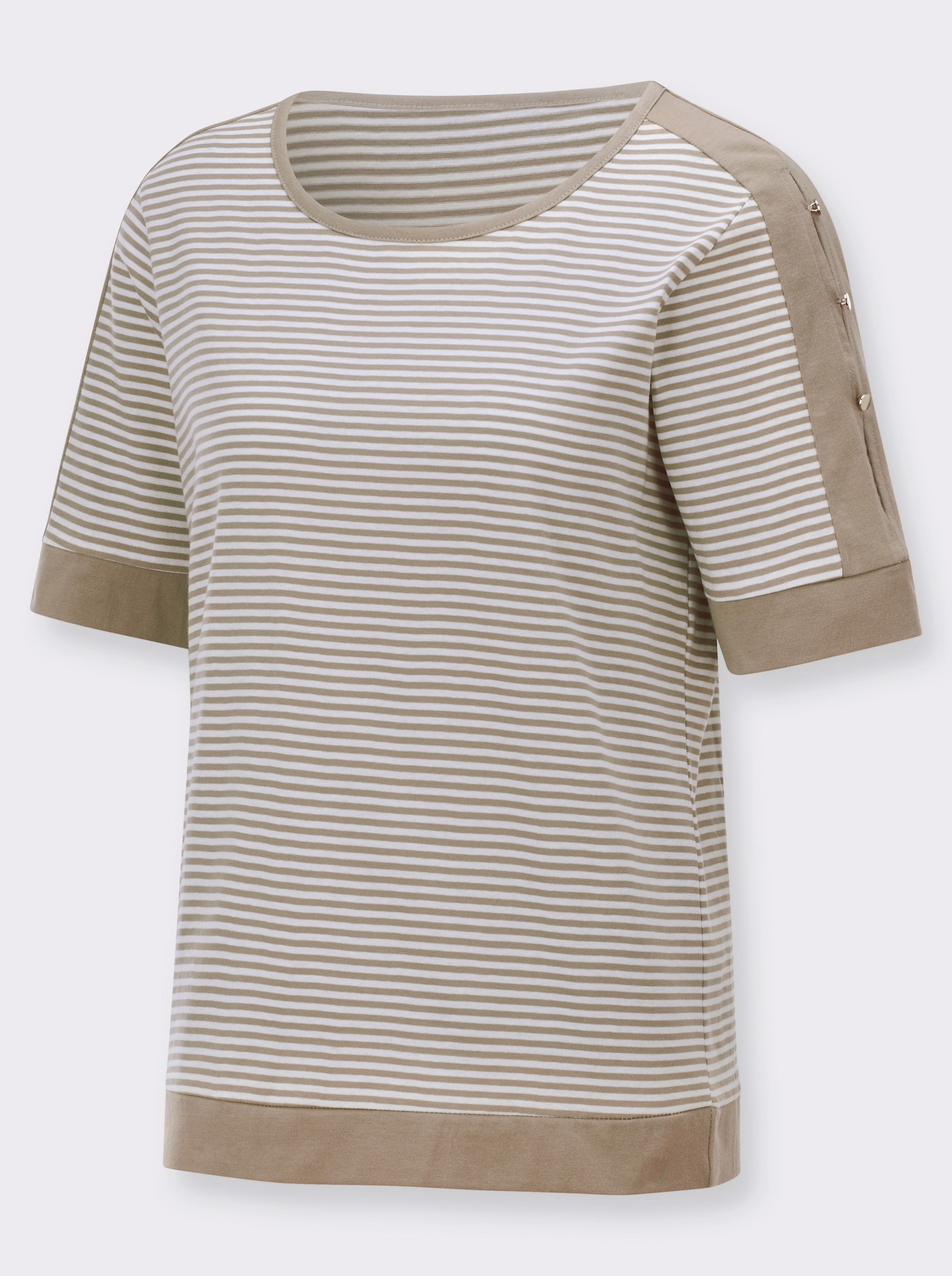 T-shirt rayé avec passepoils contrastés - sésame-blanc à rayures fines