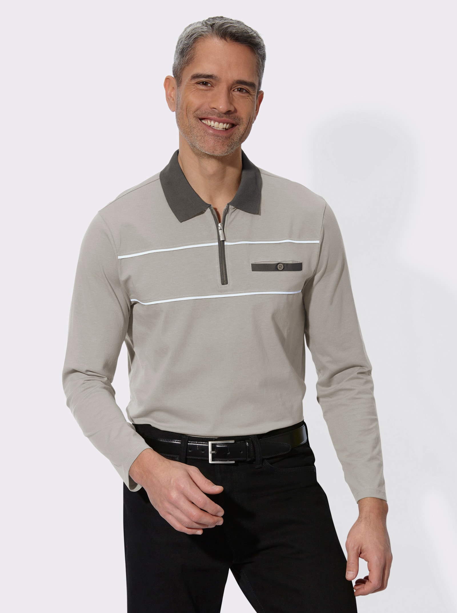 Poloshirt mit langen Ärmeln - hellgrau