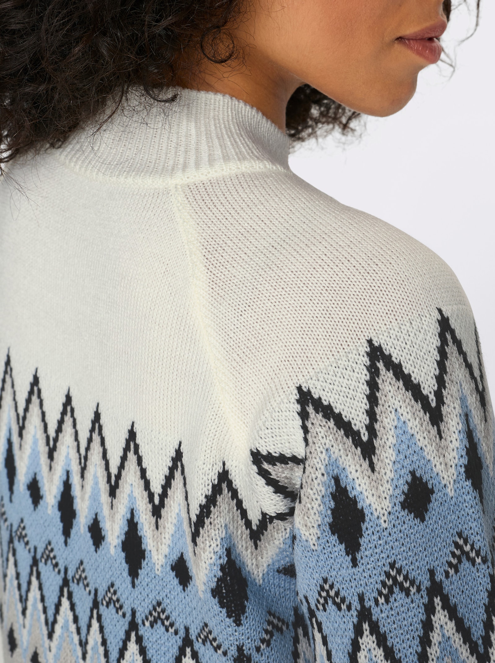 Pullover met lange mouwen en Noors patroon - lichtgrijs/ijsblauw gedessineerd