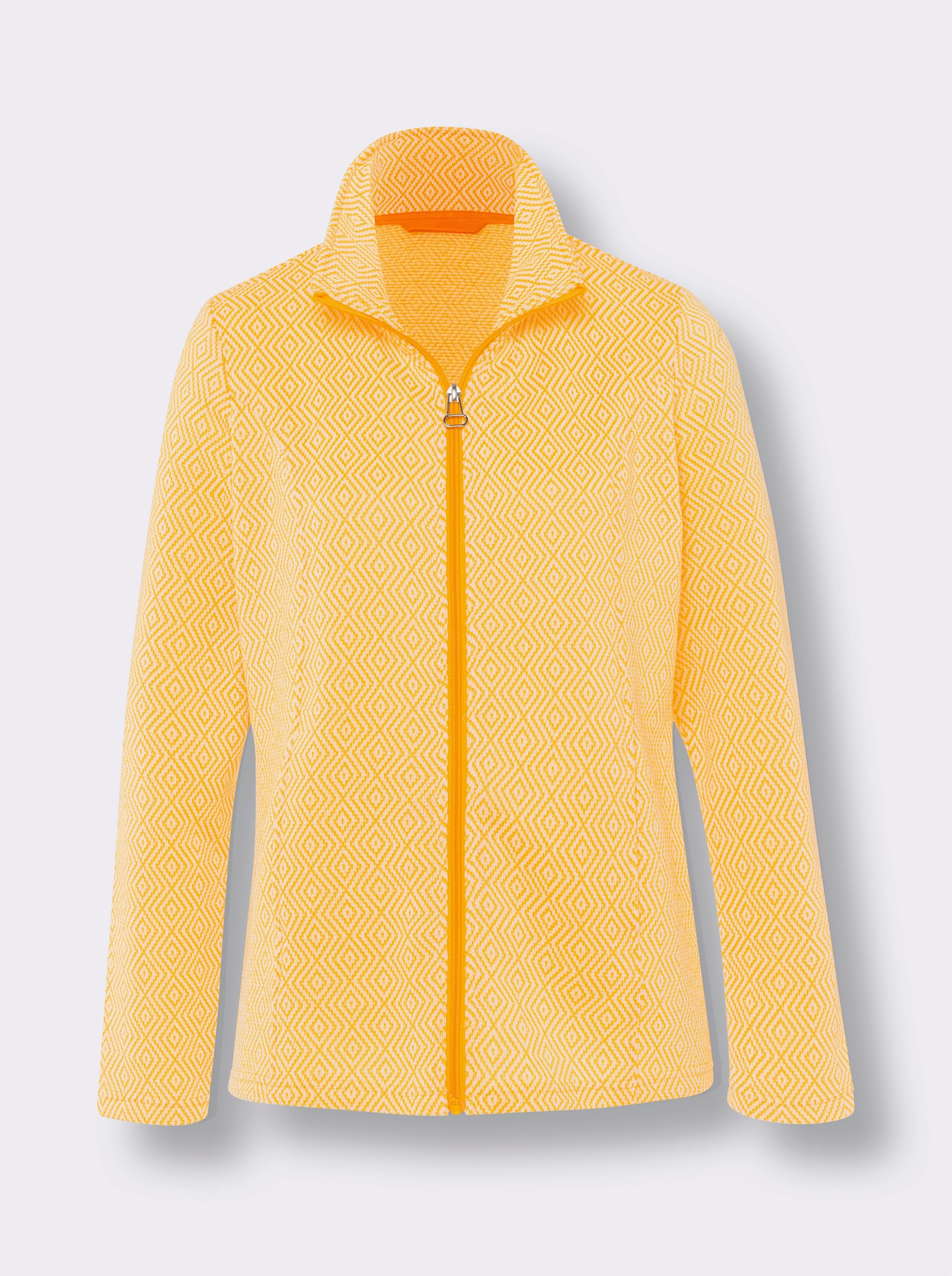 Bunda z fleecového úpletu, uvnitř měkce zdrsněná - žlutá-ecru-vzor