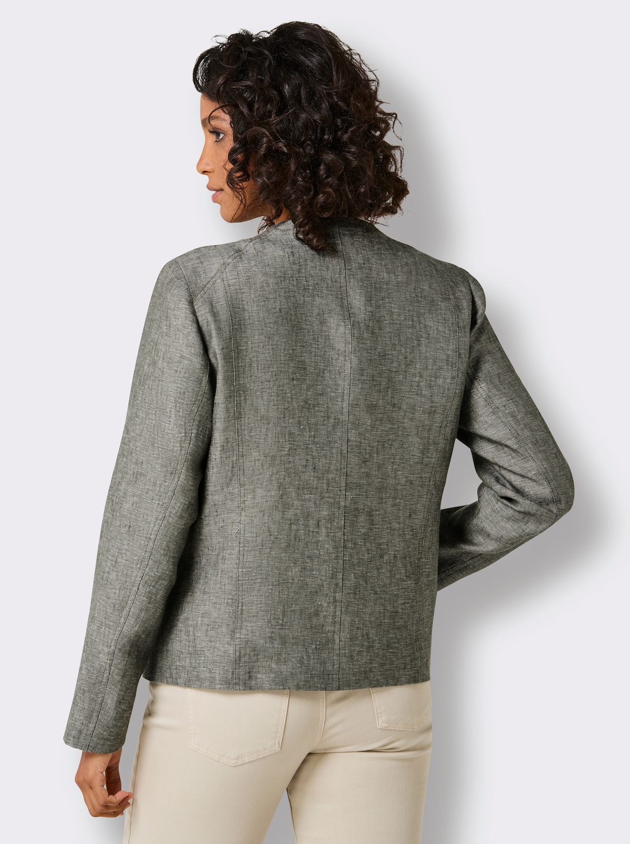 CREATION L PREMIUM Leinenblazer - khaki-weiß-meliert