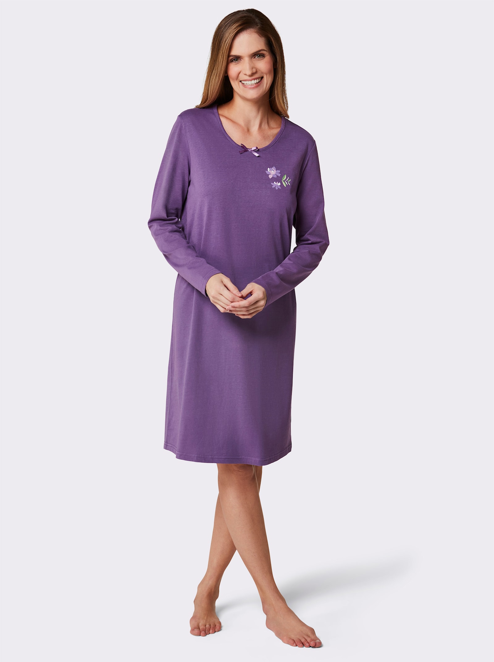 wäschepur Noční košile s motivem květin - růžová-lila-potisk + lila