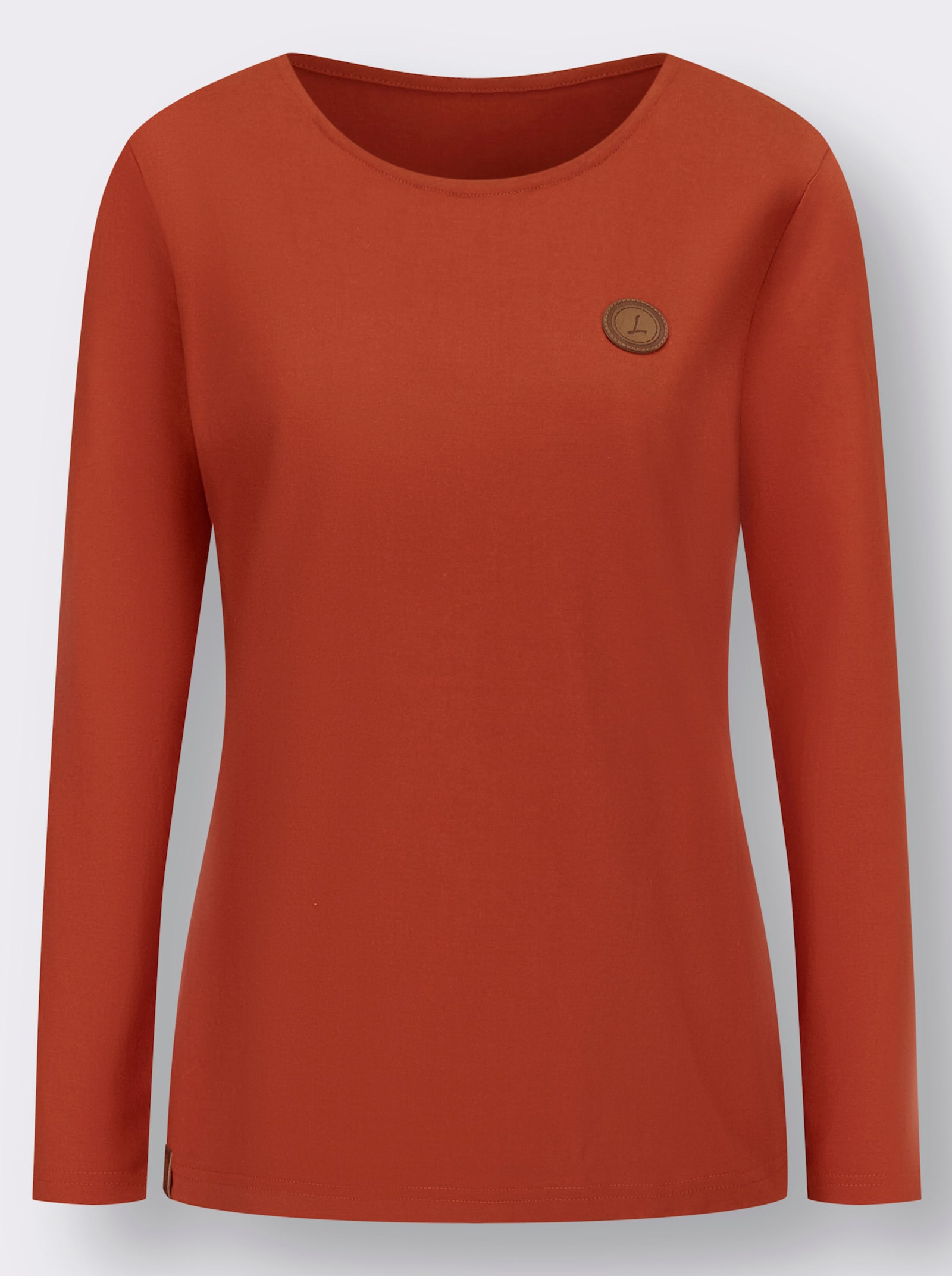 Longsleeve mit paspeliertem Rundhals-Ausschnitt - rostrot