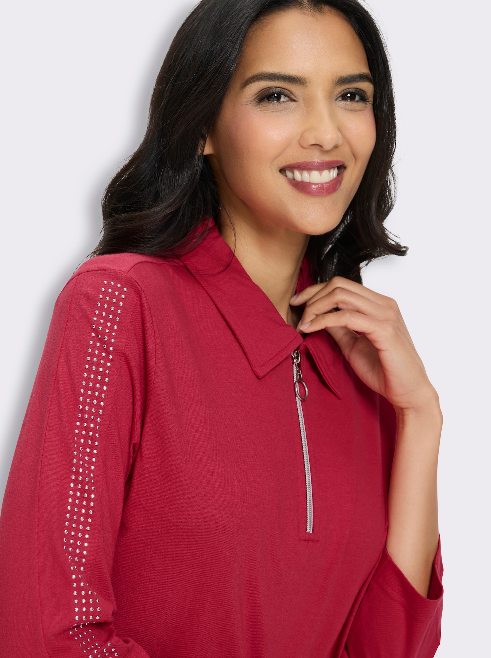 Poloshirt mit Glitzersteinchen - erdbeere