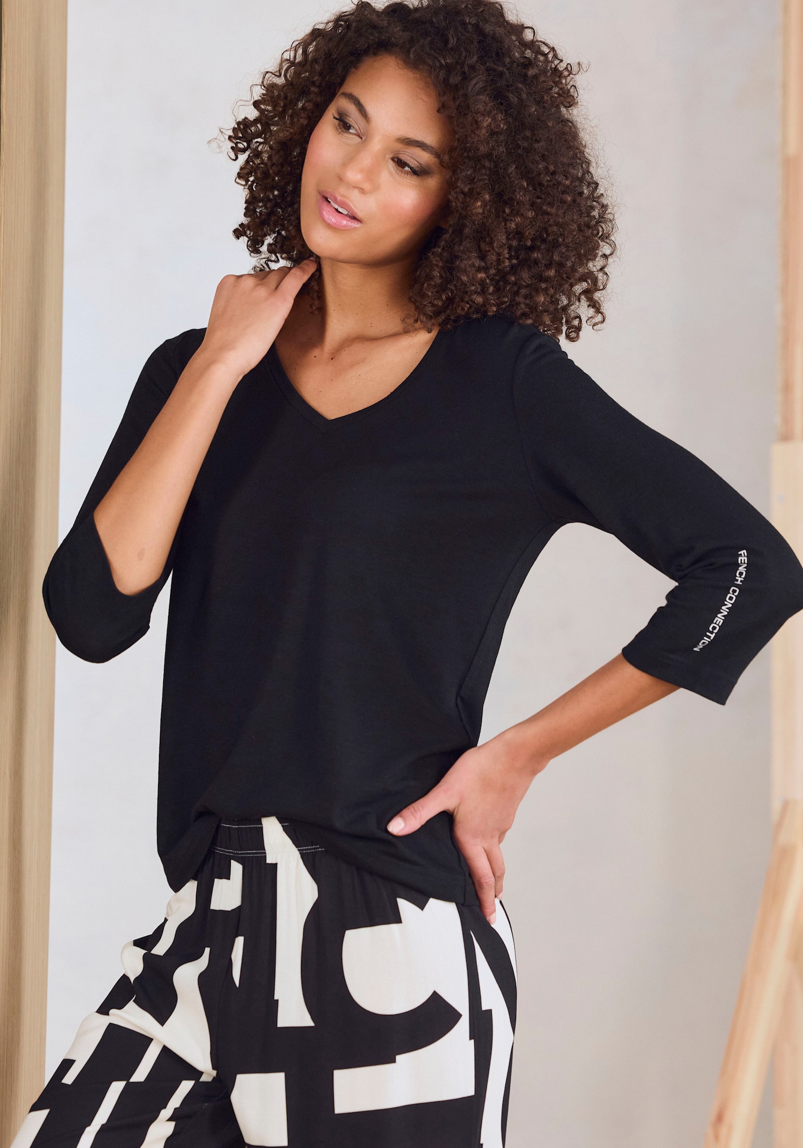 French Connection 3/4-Arm-Shirt - schwarz