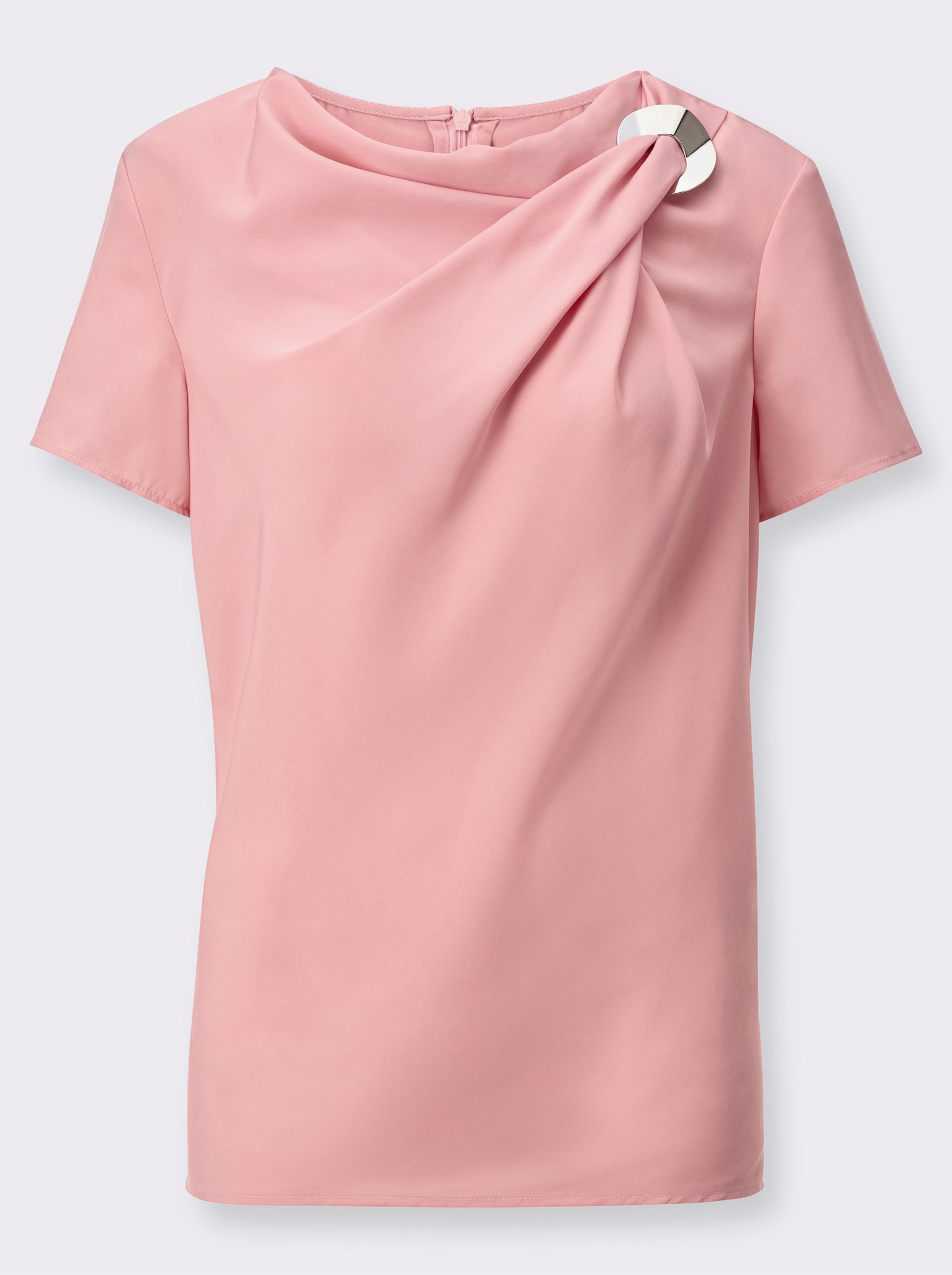 Kurzarmbluse mit rückwärtigem Reißverschluss - rosenquarz