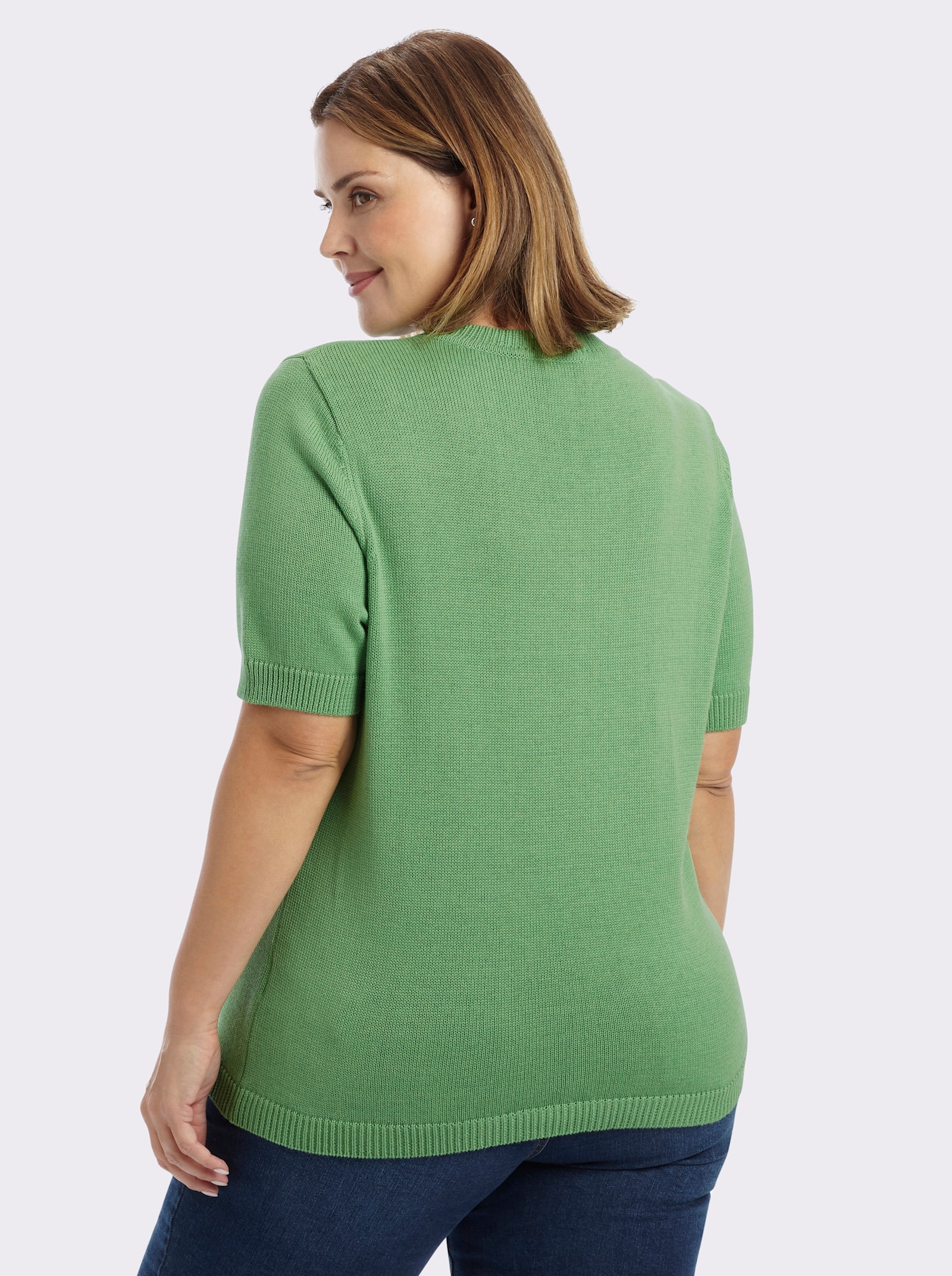 Kurzarmpullover mit Rippabschlüssen - apfel