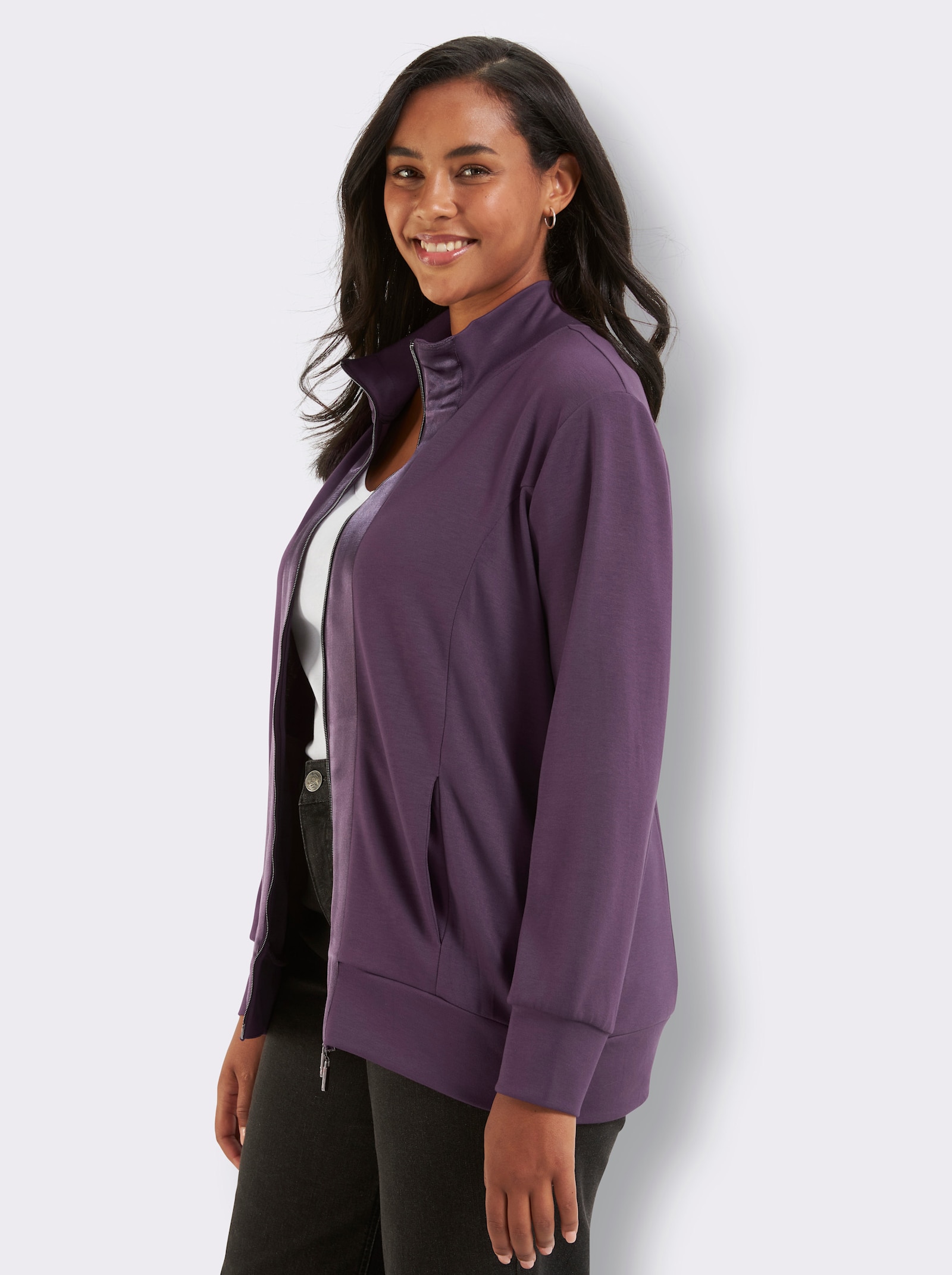 sheego Sweatjacke mit Satinborten - traube