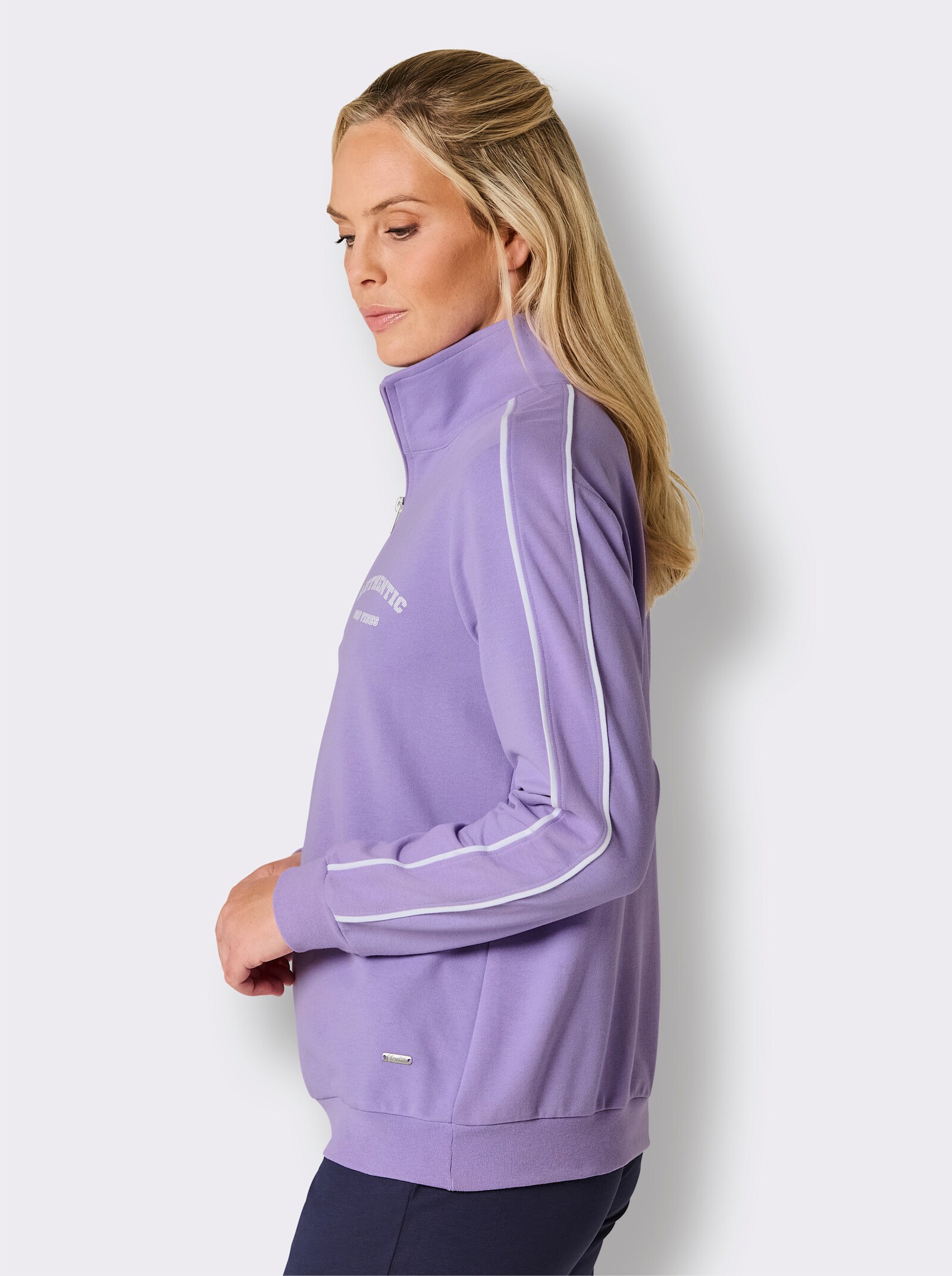 feel good Langarmshirt mit Zipper - lavendel-weiß
