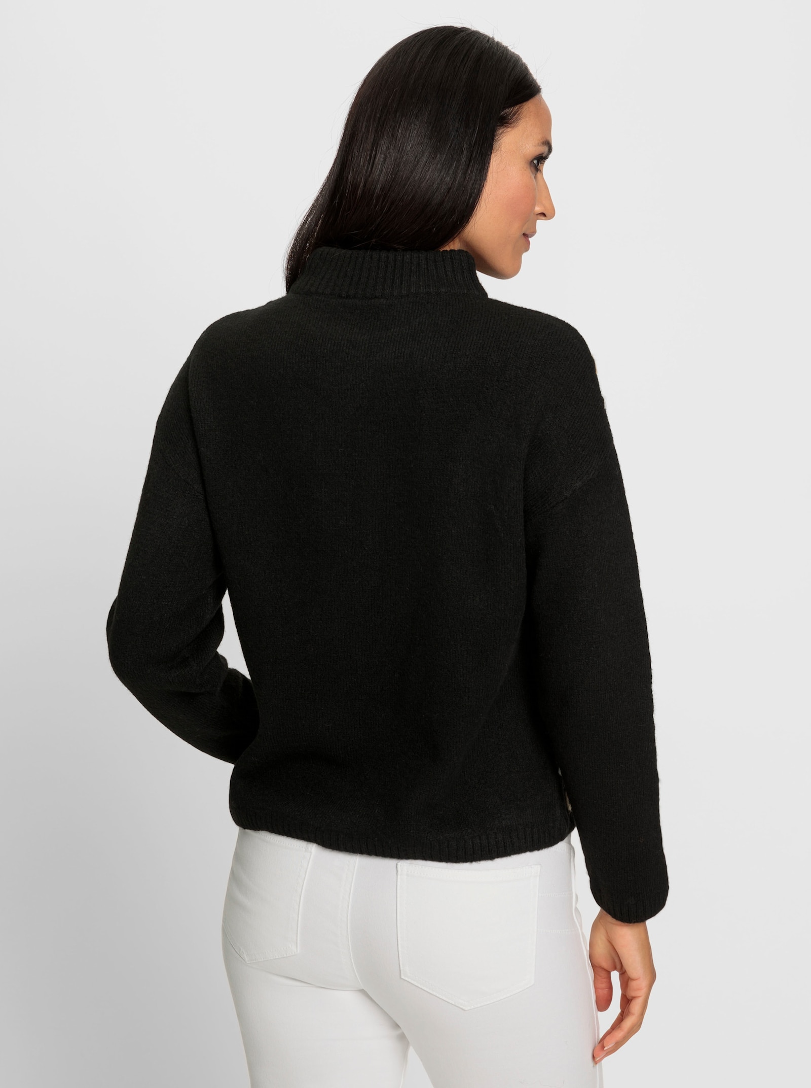 heine Strickpullover mit Kelchkragen und Ziernähten - schwarz-sesam-meliert