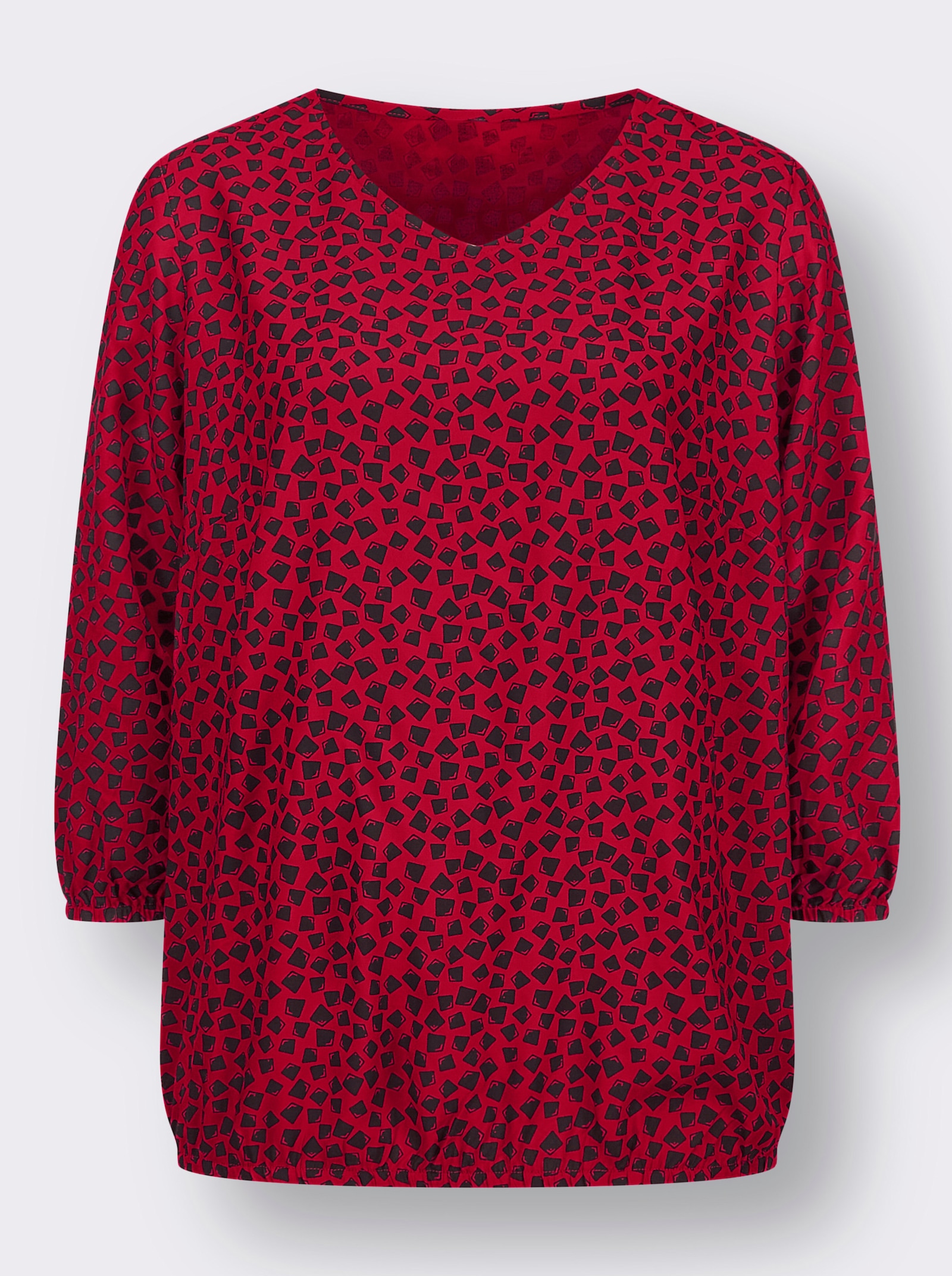 Comfortblouse in contrastdessin - rood/zwart geprint