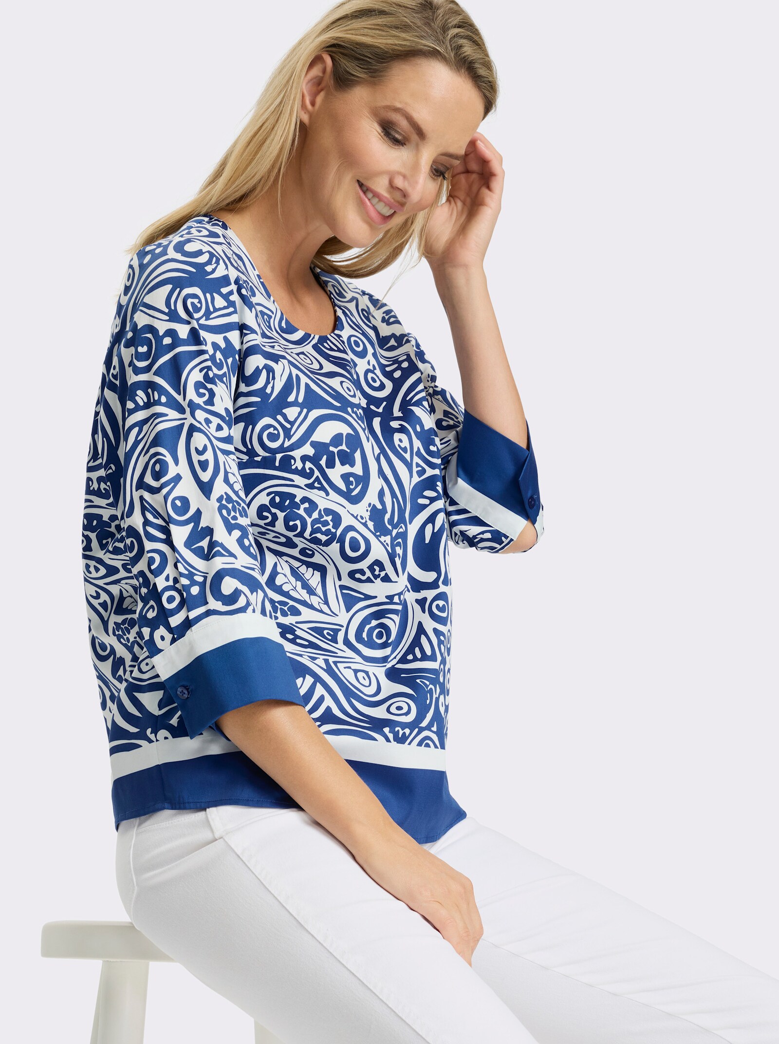 heine Blouse met print - koningsblauw/ecru bedrukt