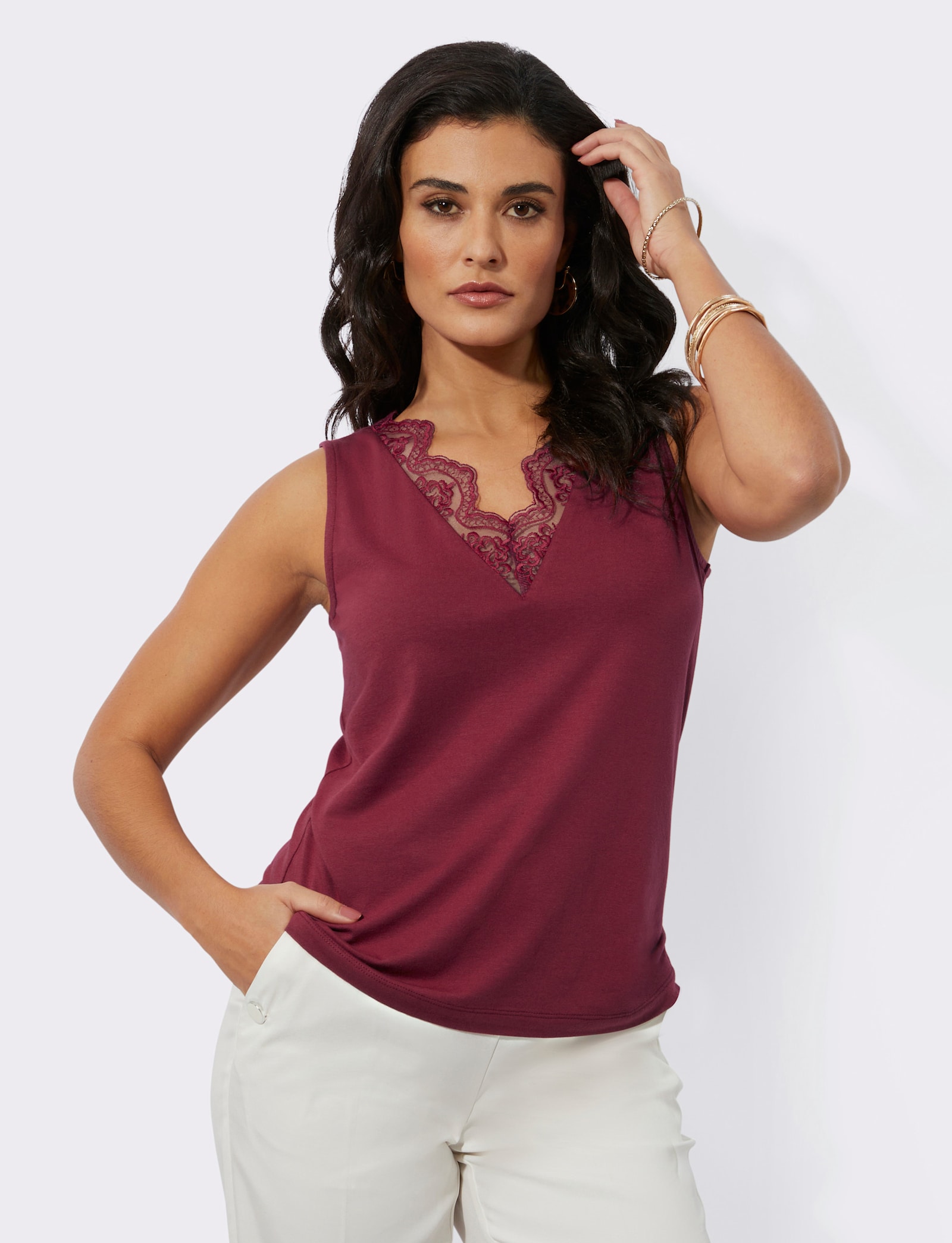 Spitzentop in weicher Modal-Qualität - kirsche