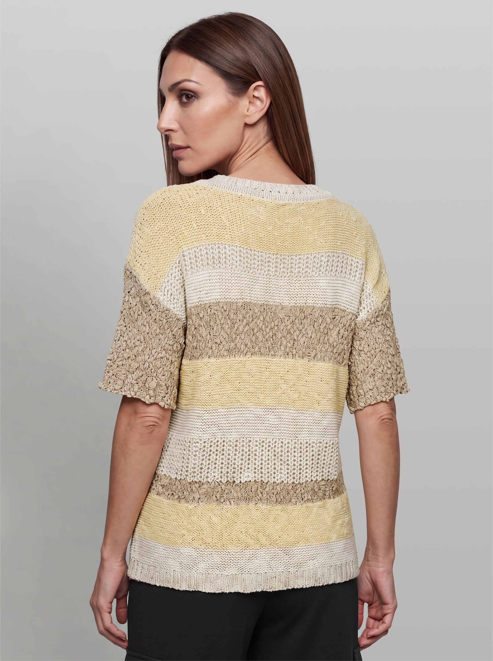heine Kurzarmpullover im Strickmuster-Mix - vanille-champagner