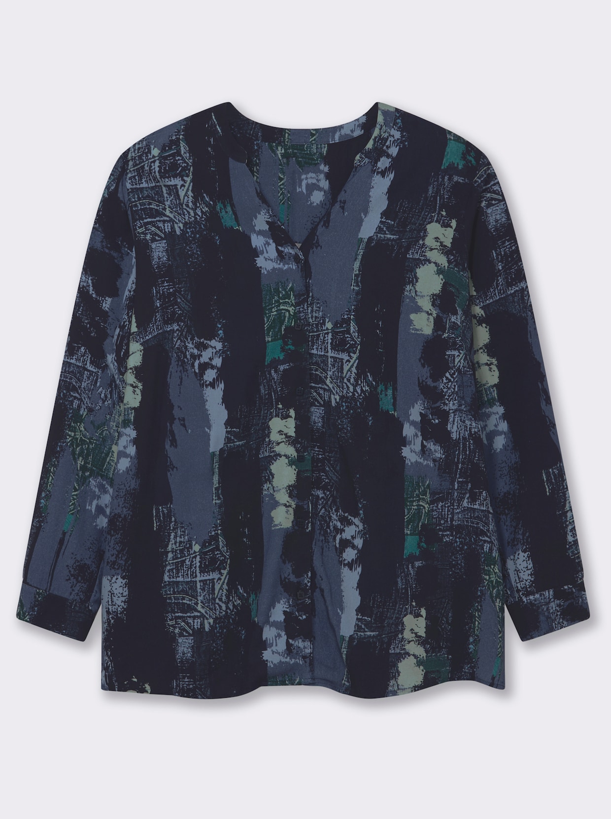Langarmbluse aus reiner Viskose, bedruckt - ecru-dunkelblau-bedruckt