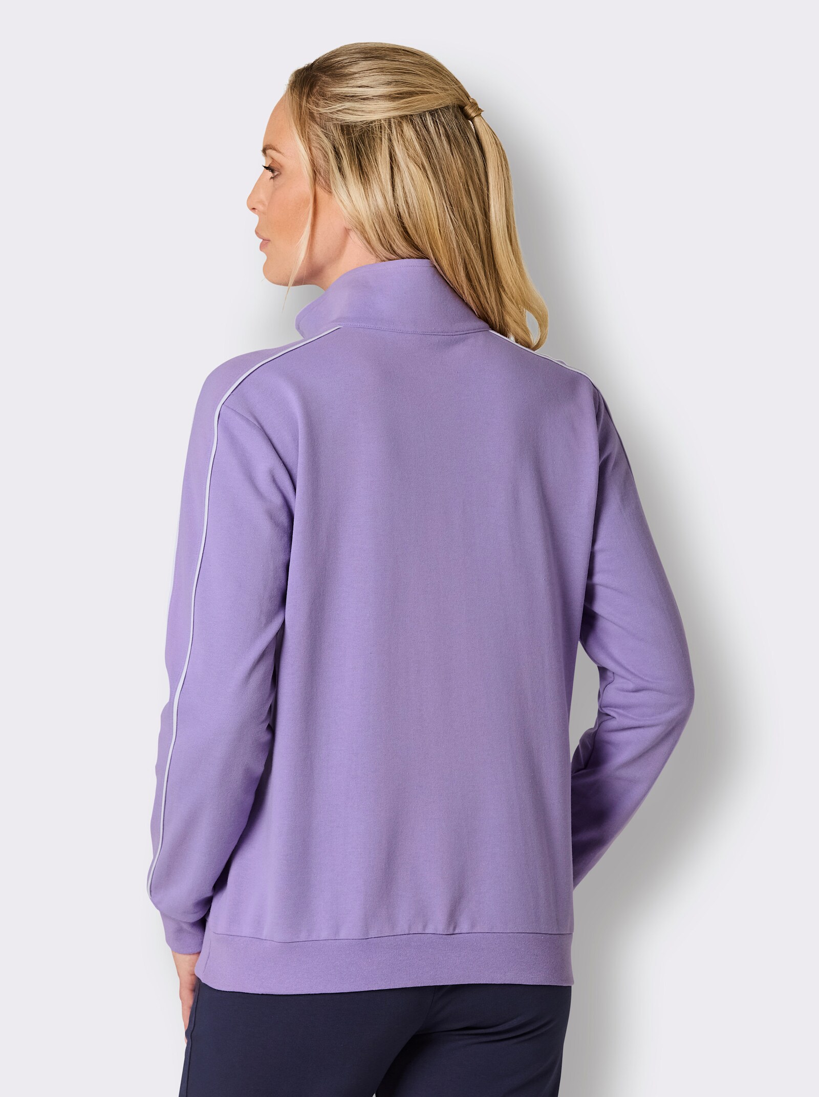 feel good Langarmshirt mit Zipper - lavendel-weiß