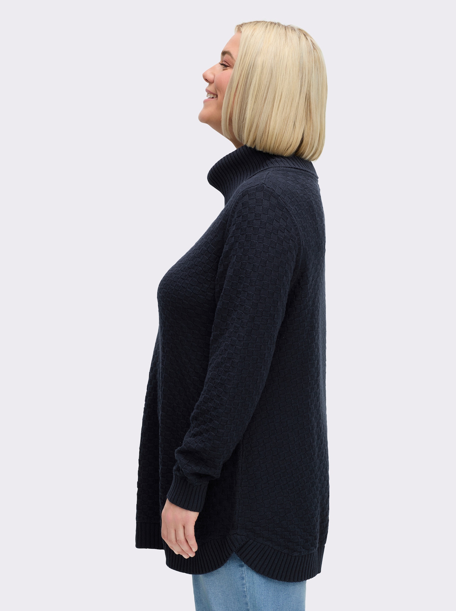 sheego Pullover in A-Form, mit Rippbündchen - tiefblau