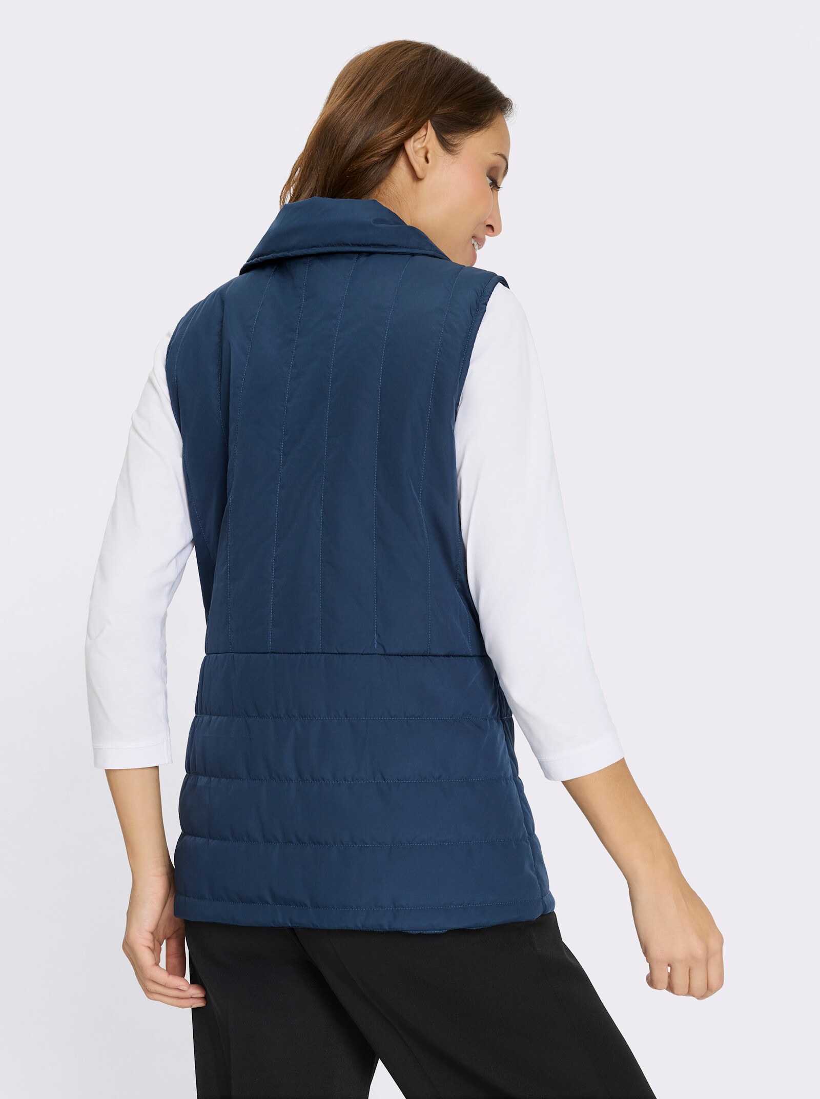 Steppweste mit Zierperlen am Reißverschluss - dunkelblau