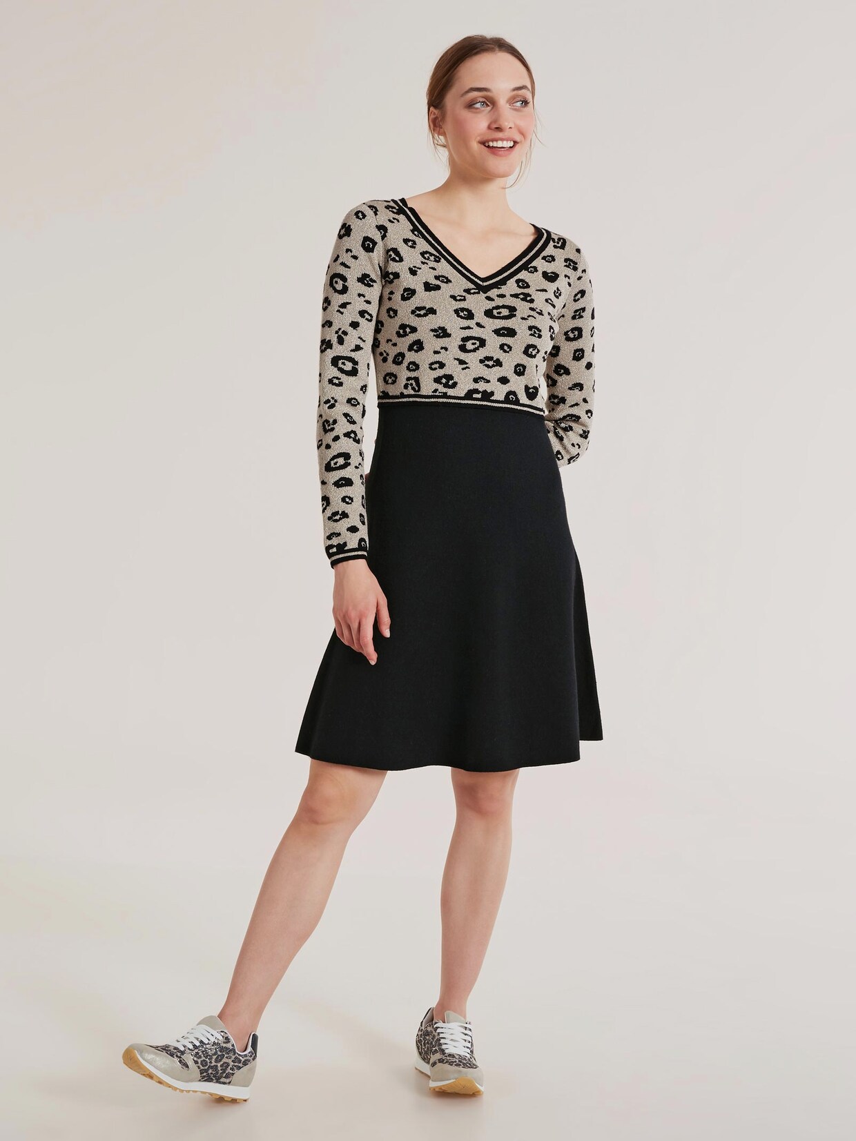 Linea Tesini Strickkleid - schwarz-goldfarben