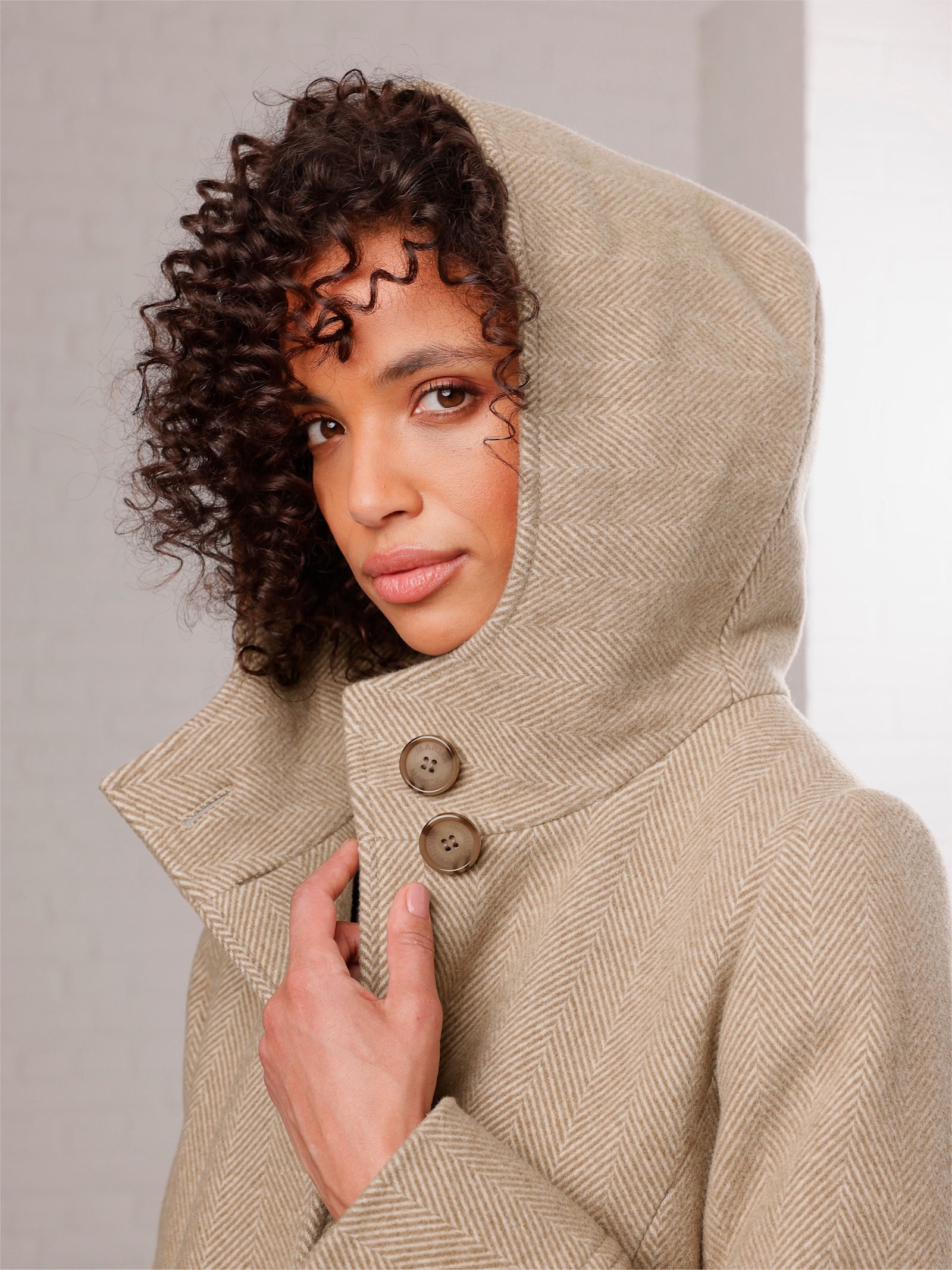 Manisa Wollen mantel Met Italiaanse wol - bruin/ecru gedessineerd