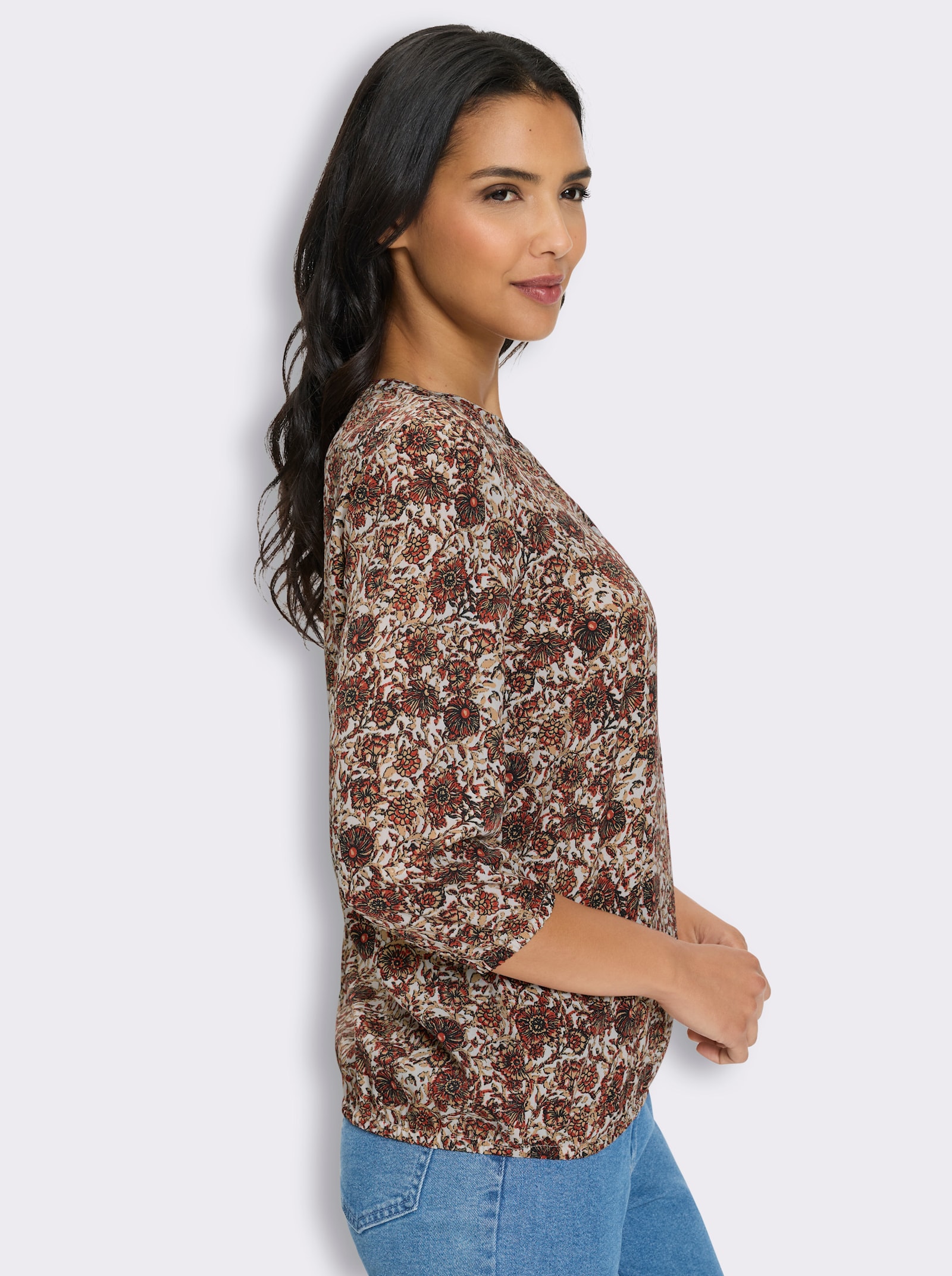Druckbluse in Schlupfform - sand-camel-bedruckt
