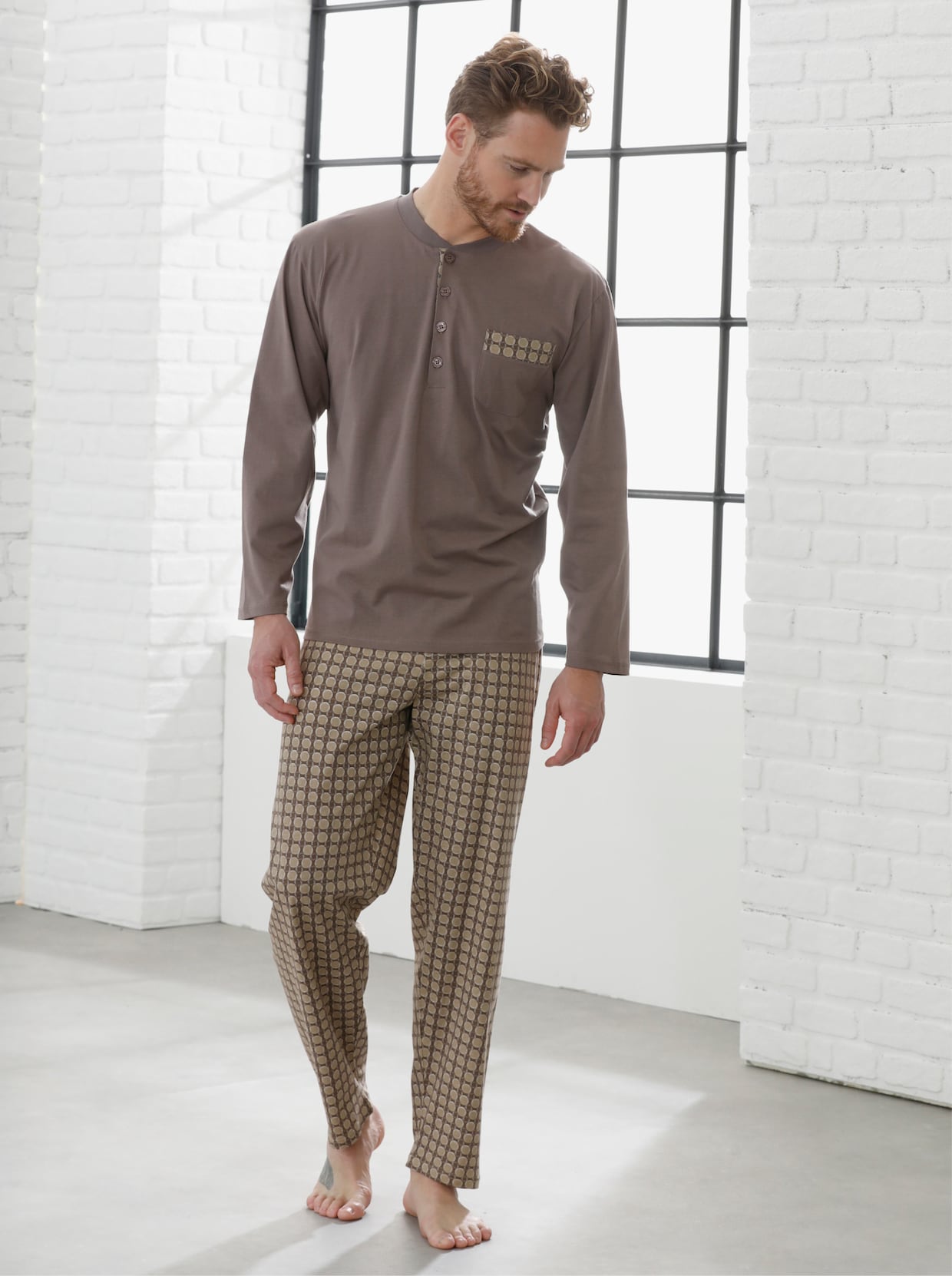 wäschepur men Pyjama's - donkertaupe + ecru