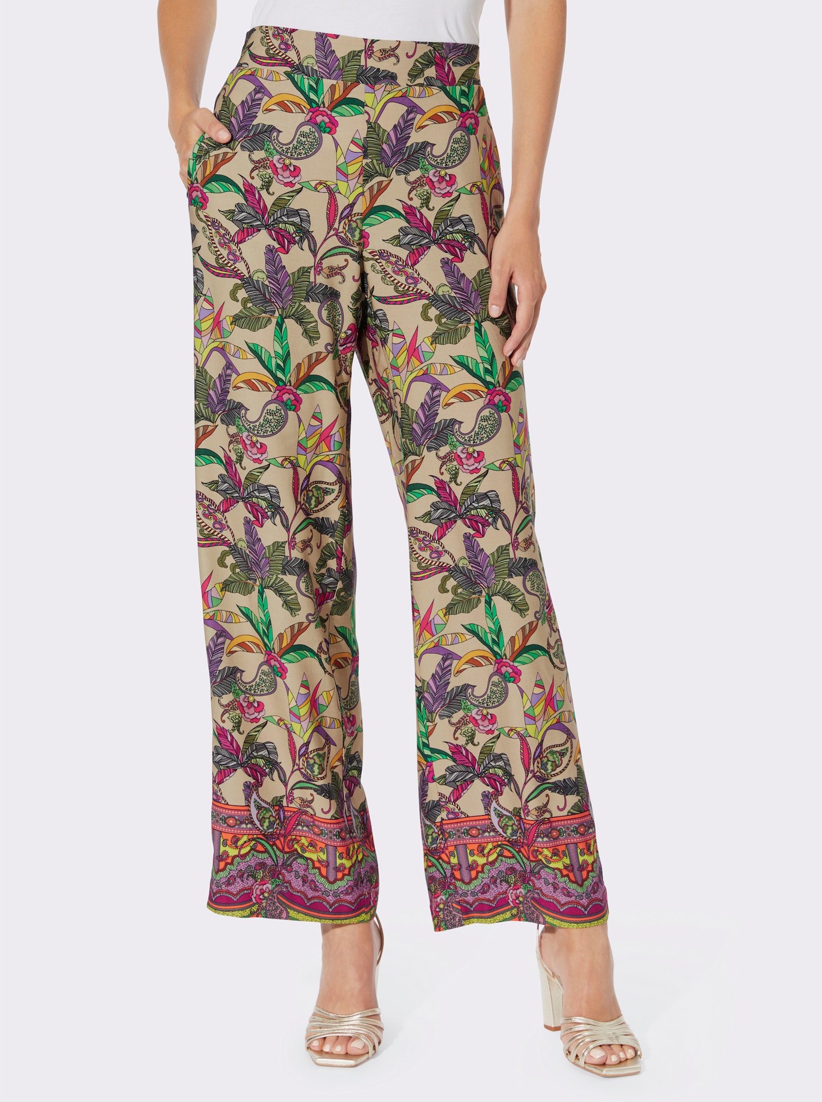 heine Druckhose mit weiten Beinen - beige-oliv-bedruckt