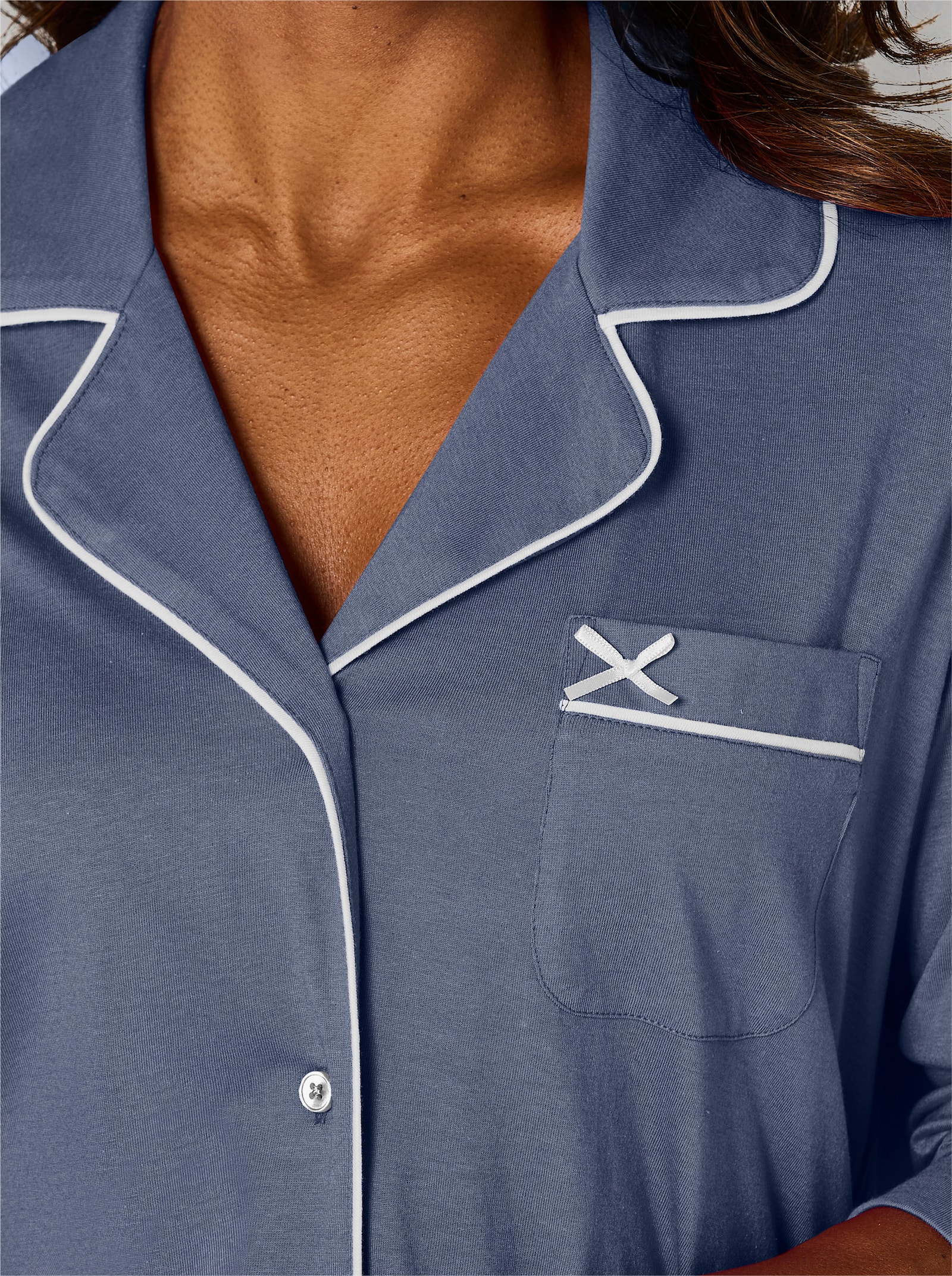 wäschepur Pyjama - rauchblau-weiß