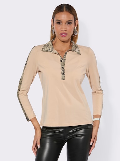 Langarm-Poloshirt im Animal-Print - elfenbein-graphit-bedruckt