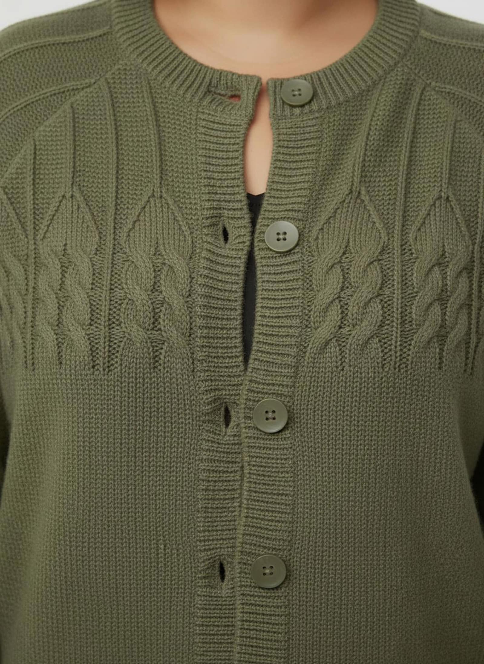 Strickjacke mit Raglan-Ärmeln - oliv-meliert