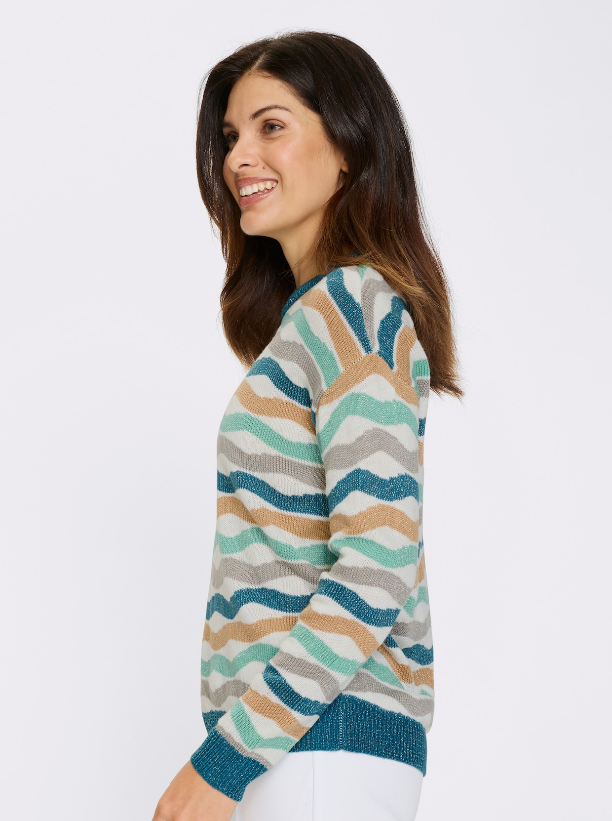 Langarm-Pullover - ecru-topas-gemustert