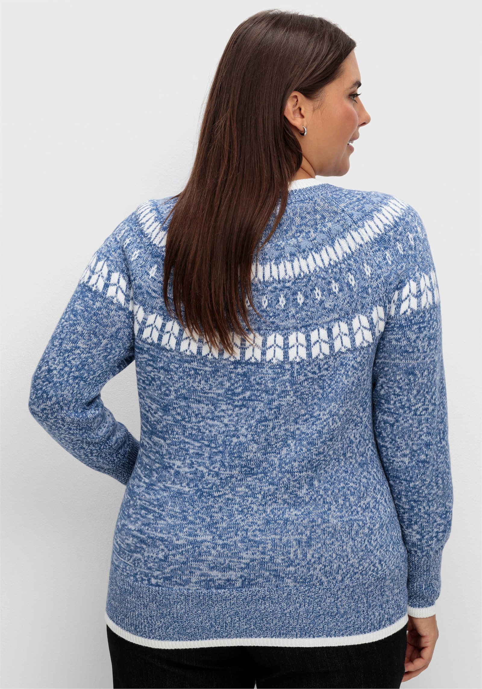 Norwegerpullover mit breiten Rippbündchen - jeansblau-bleu-meliert