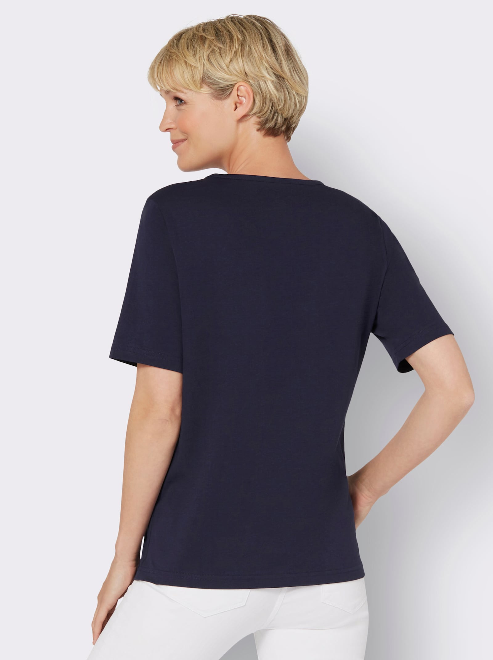 Shirt met korte mouwen en vuurtorenmotief - marine/wit