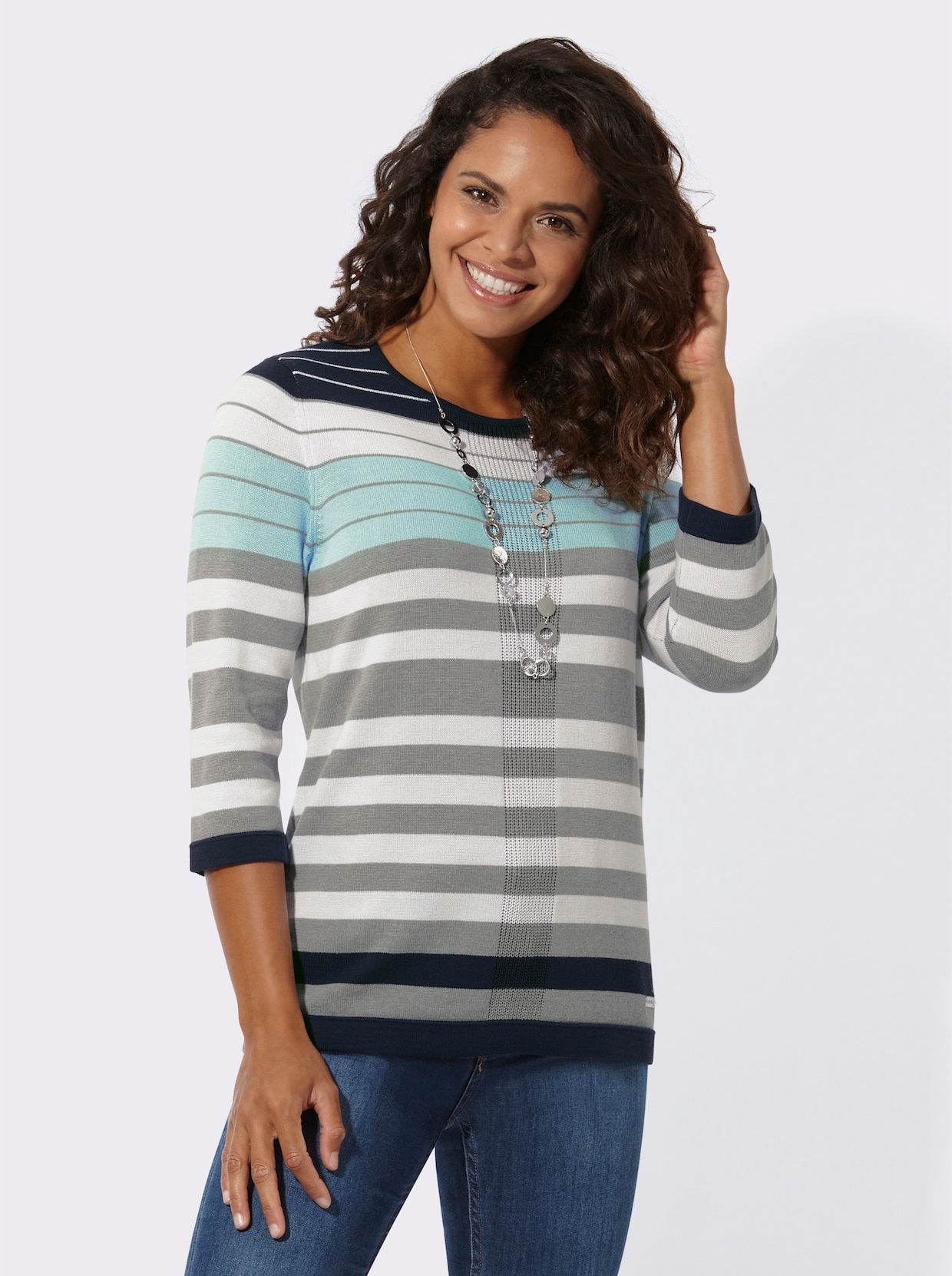 Pullover met ronde hals - mint/wit gestreept