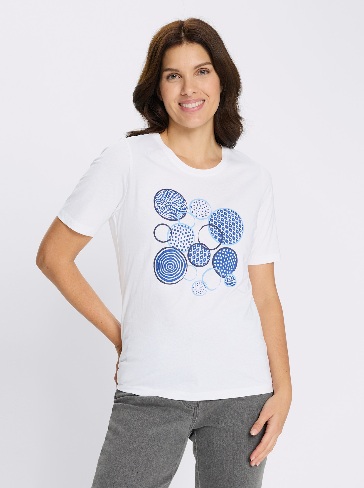 Kurzarmshirt mit platziertem Druck - weiß-marine