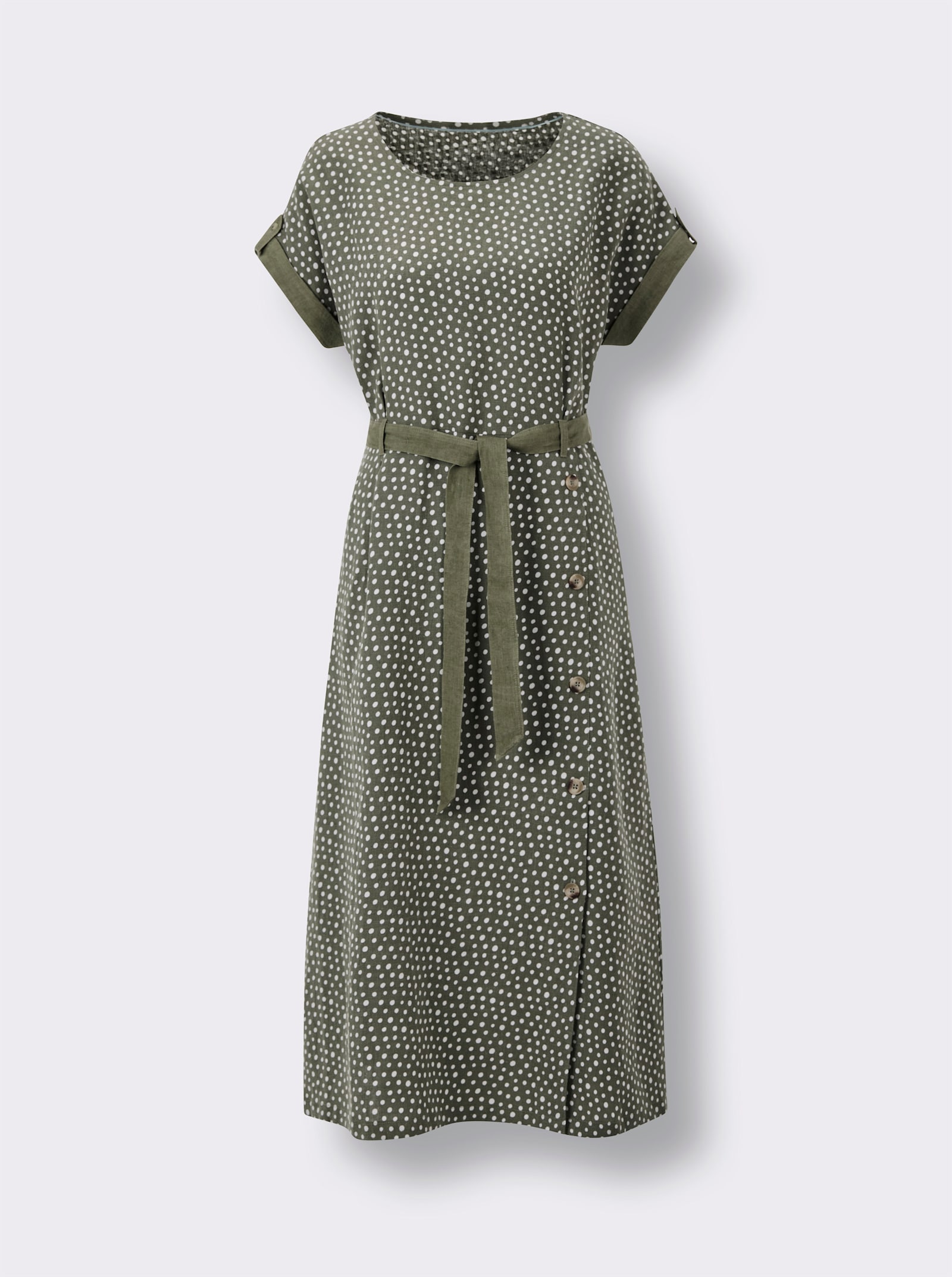 CREATION L PREMIUM Druckkleid aus reinem Leinen - khaki-weiss-bedruckt