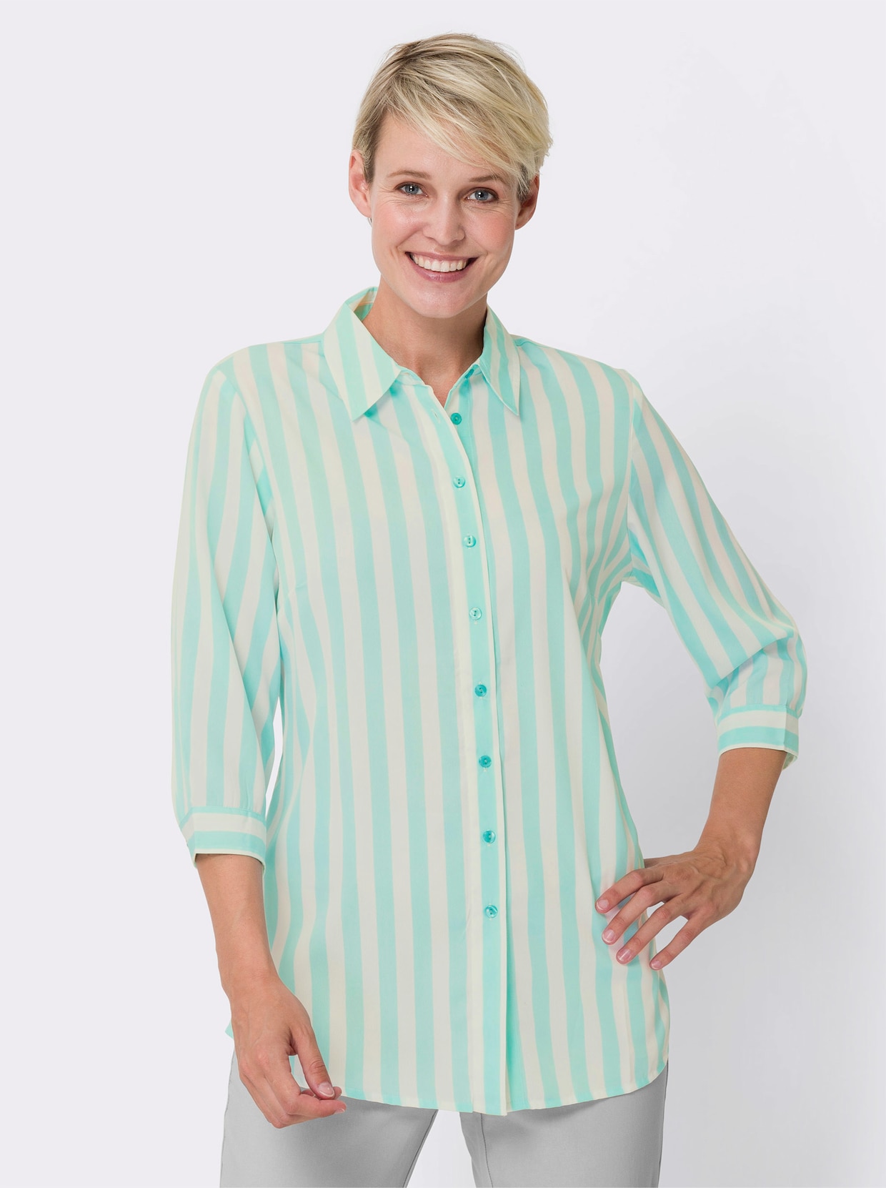 Longline blouse - mint gestreept