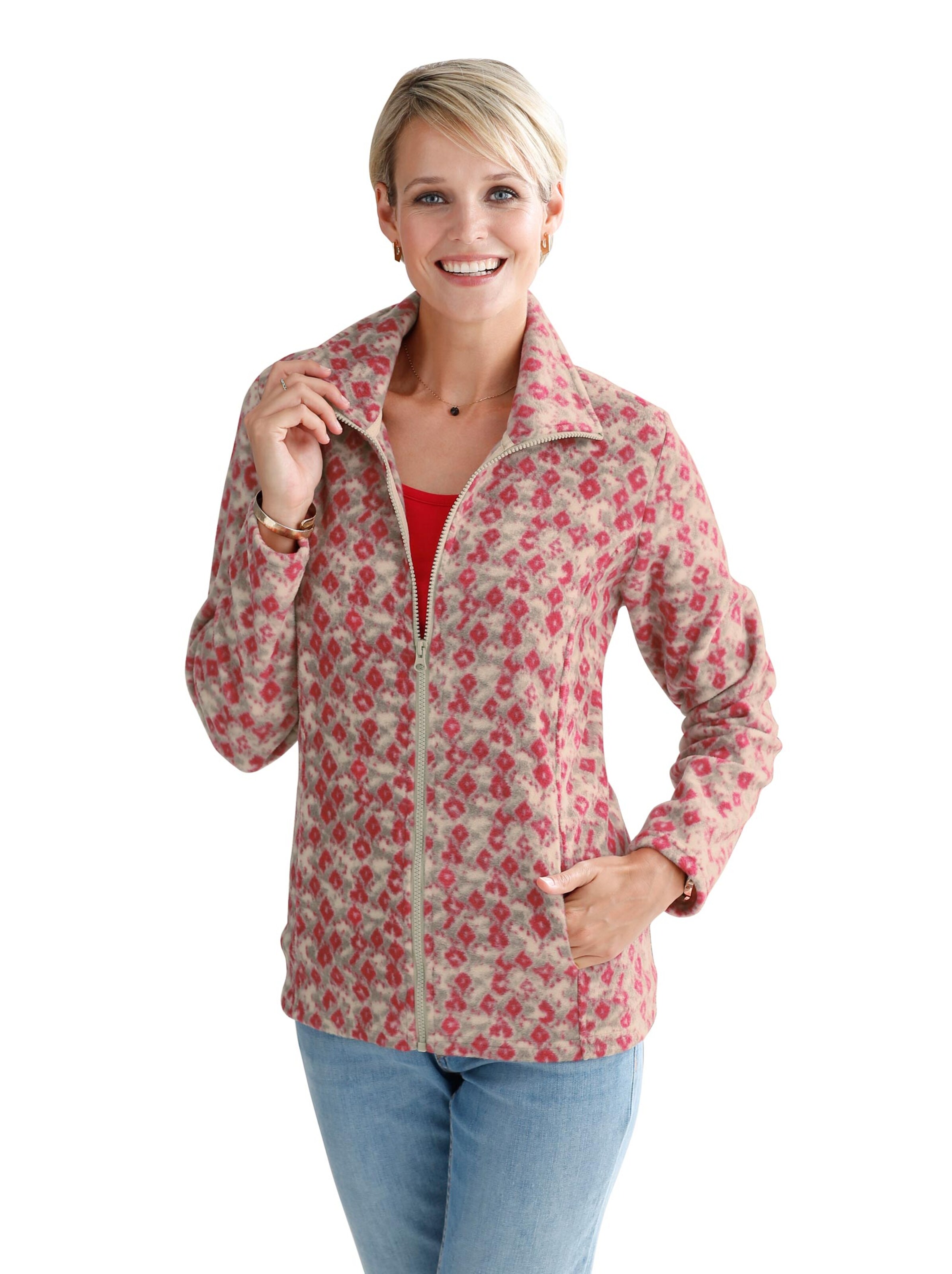Fleece-Jacke - sand-rot-bedruckt