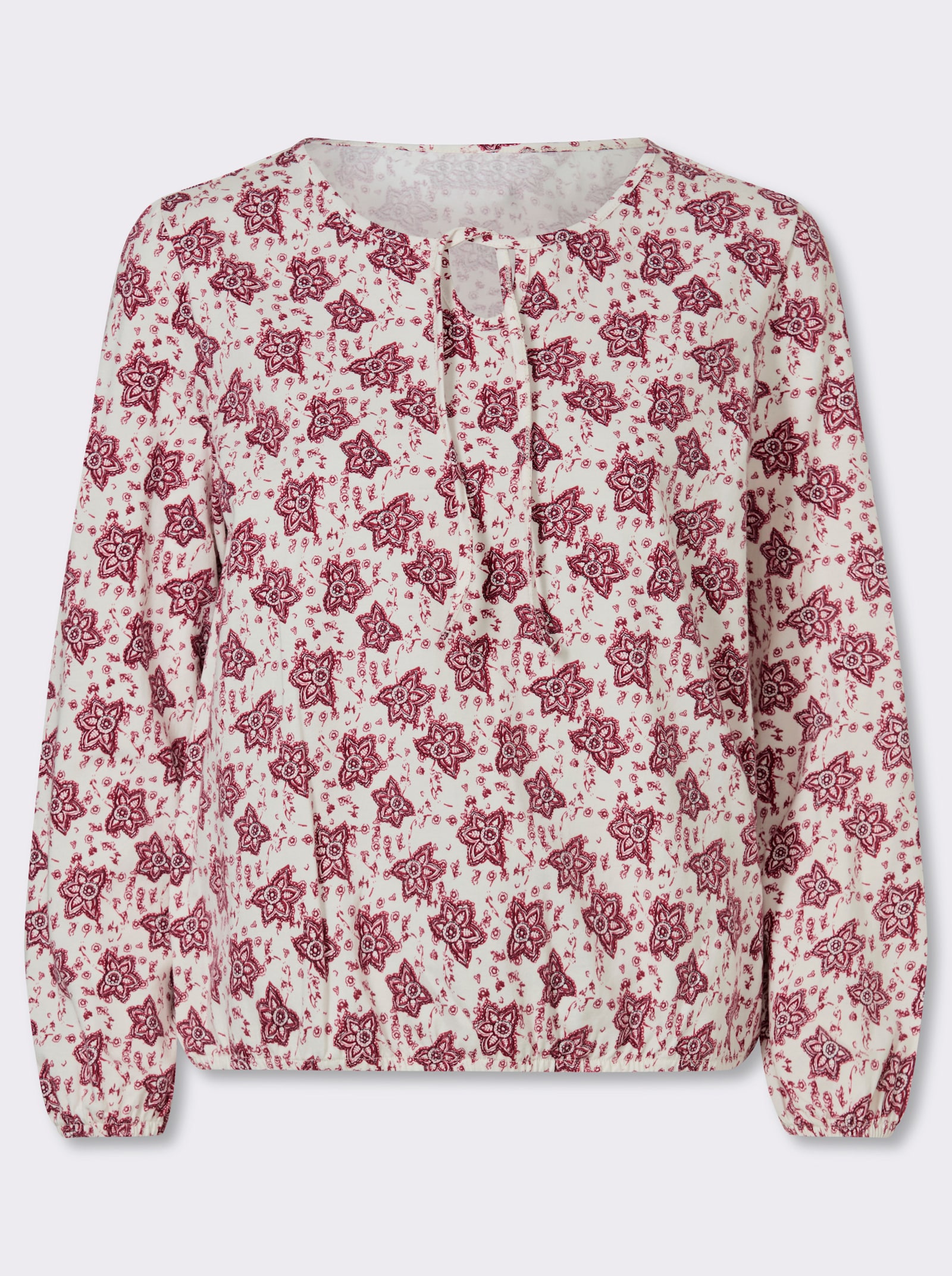 Print-Shirt mit kleinem V - champagner-dunkelrot-bedruckt