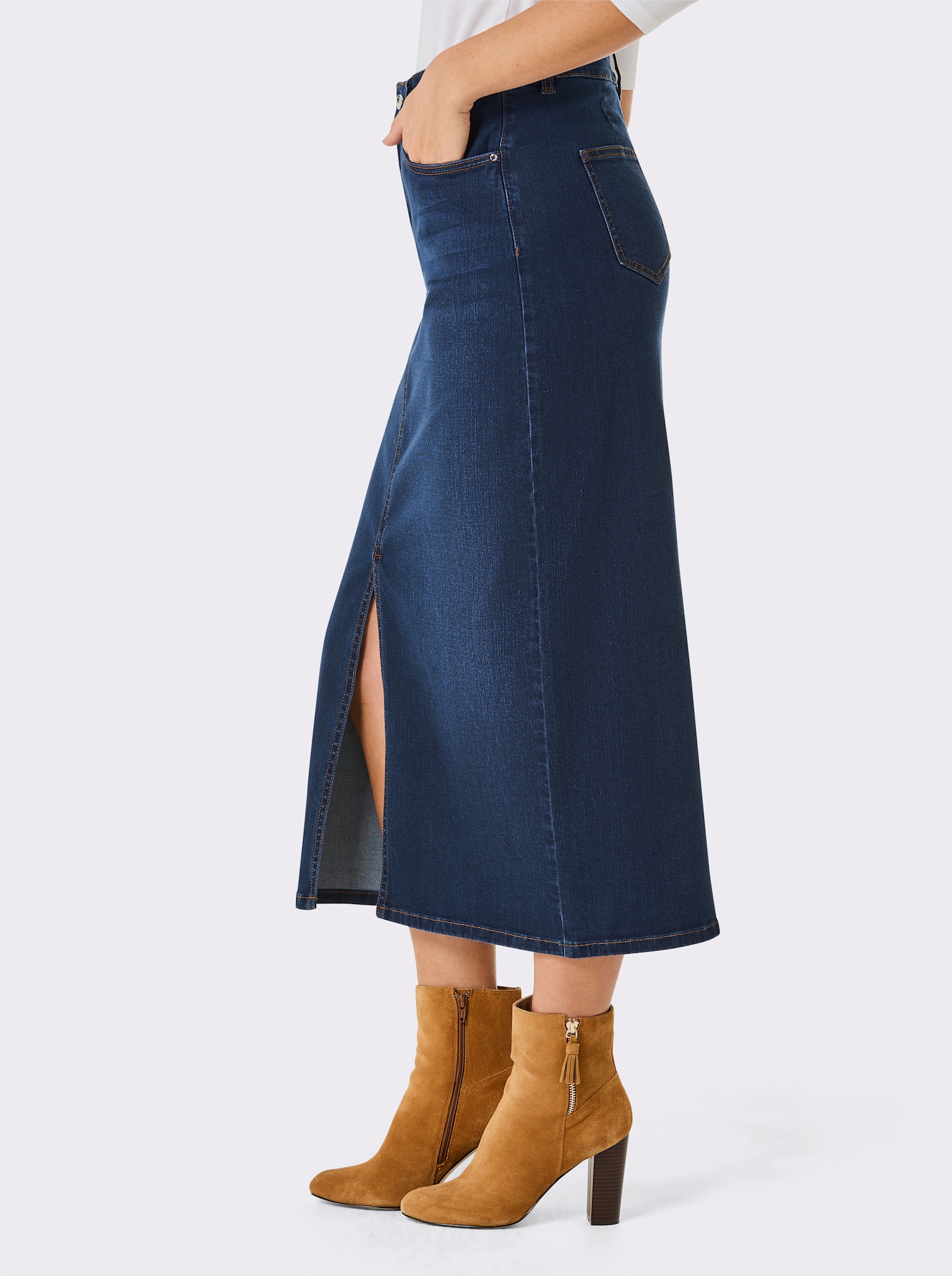 CREATION L PREMIUM Jeansrock mit Gehschlitz vorne - blue-stone-washed