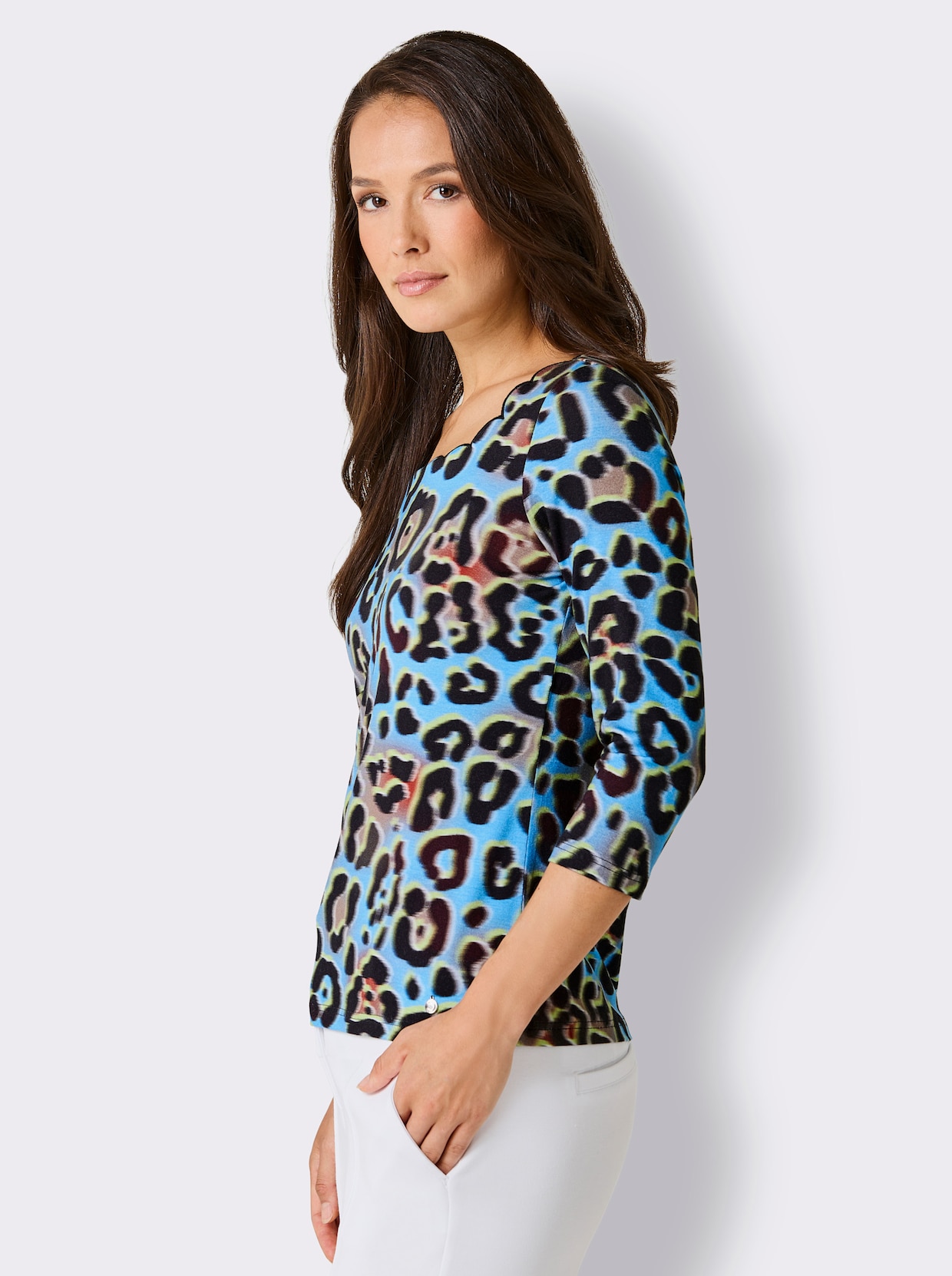 CREATION L PREMIUM 3/4-Arm-Shirt - schwarz-aqua-bedruckt