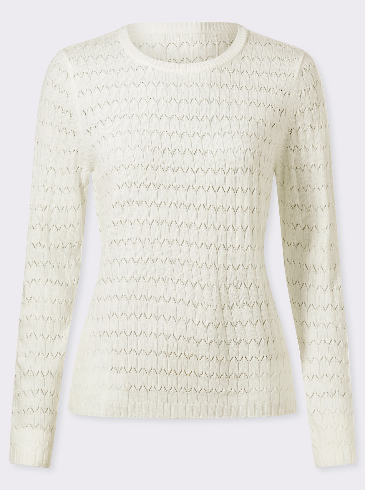 Pullover met ronde hals en mix van breipatronen - ecru