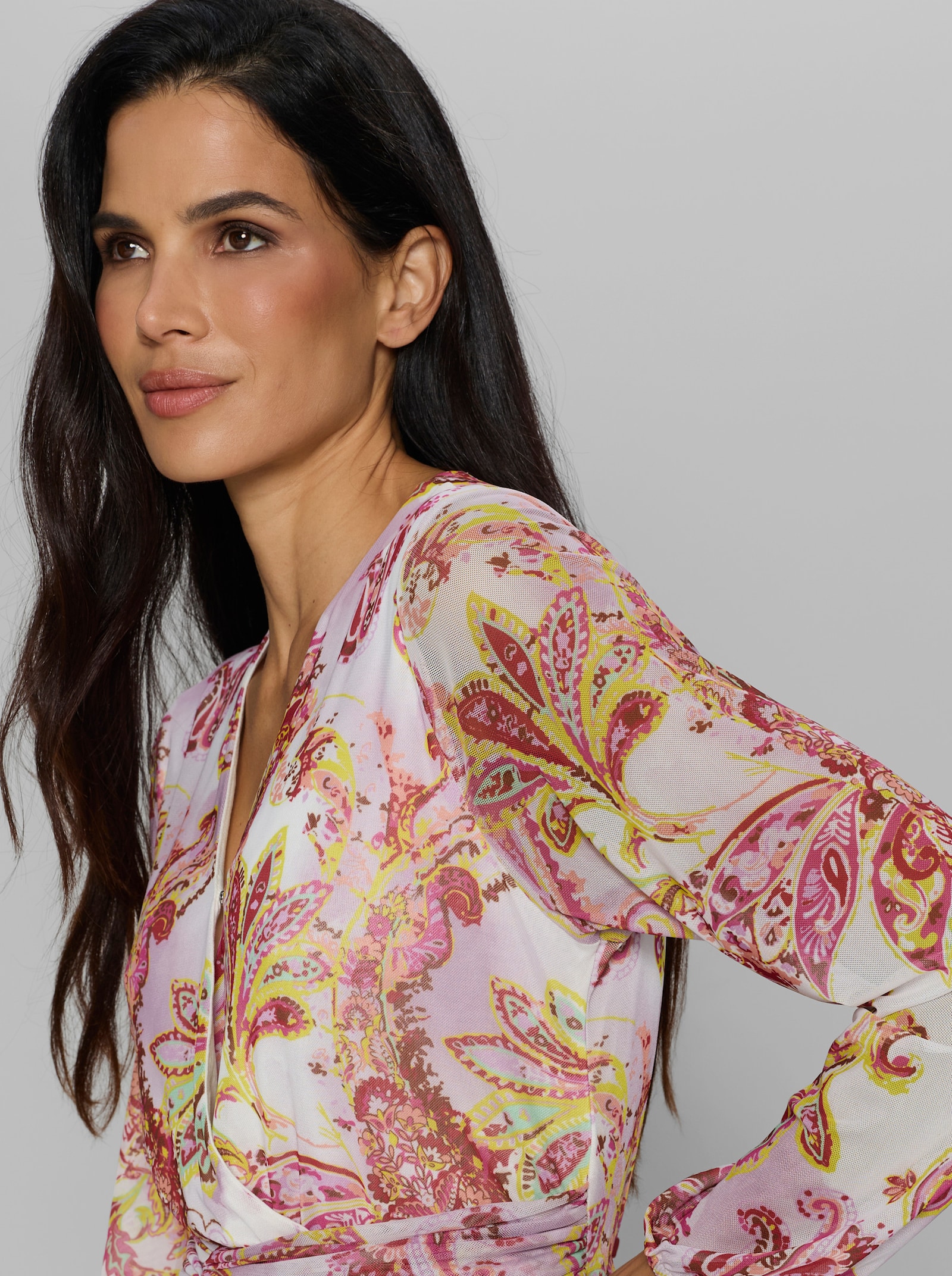 heine Druckkleid mit transparenten Ärmeln - orchidee-ecru-bedruckt