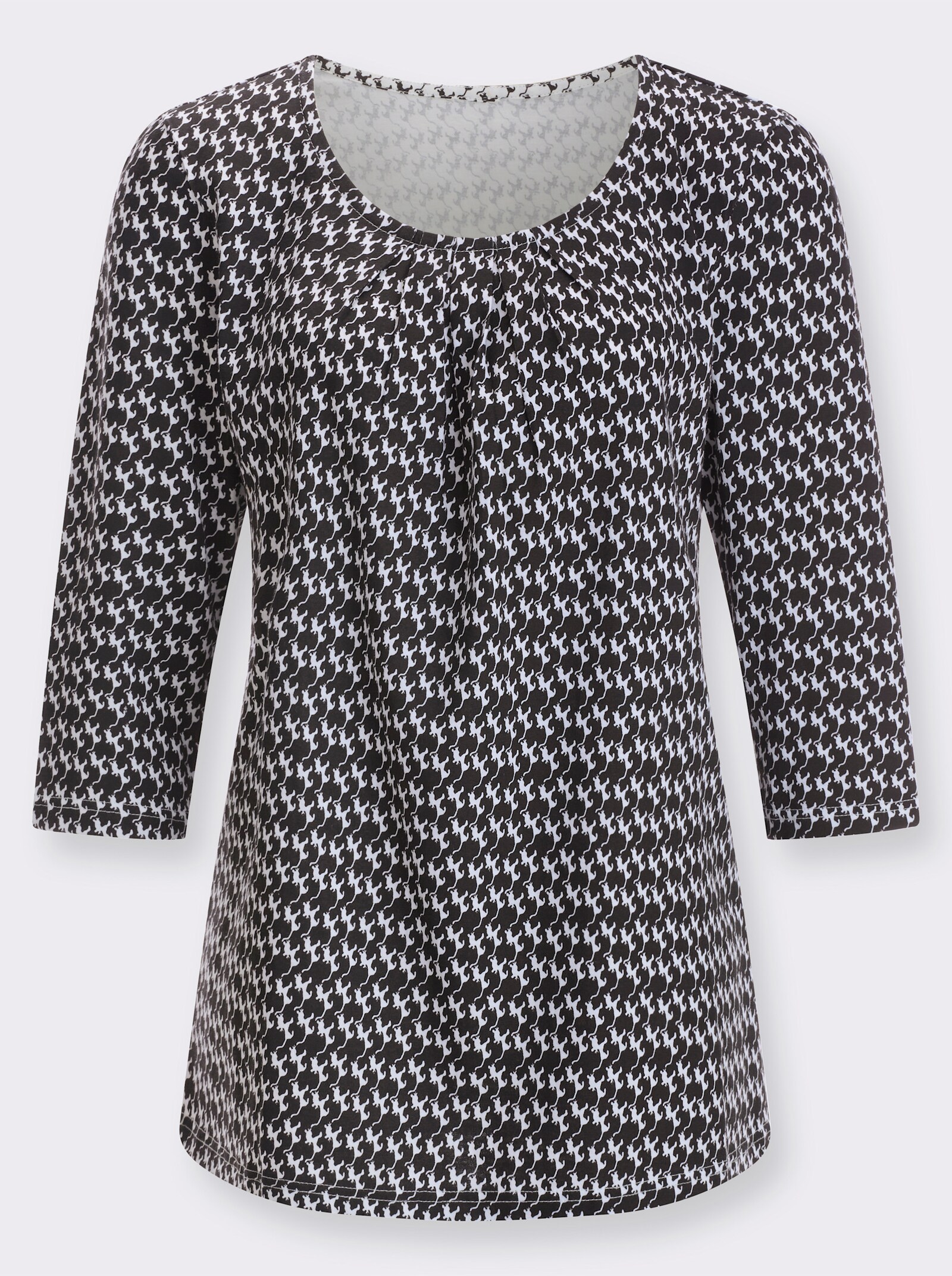 Tričko s 3/4 rukávem a motivem koček - černá-bílá-potisk