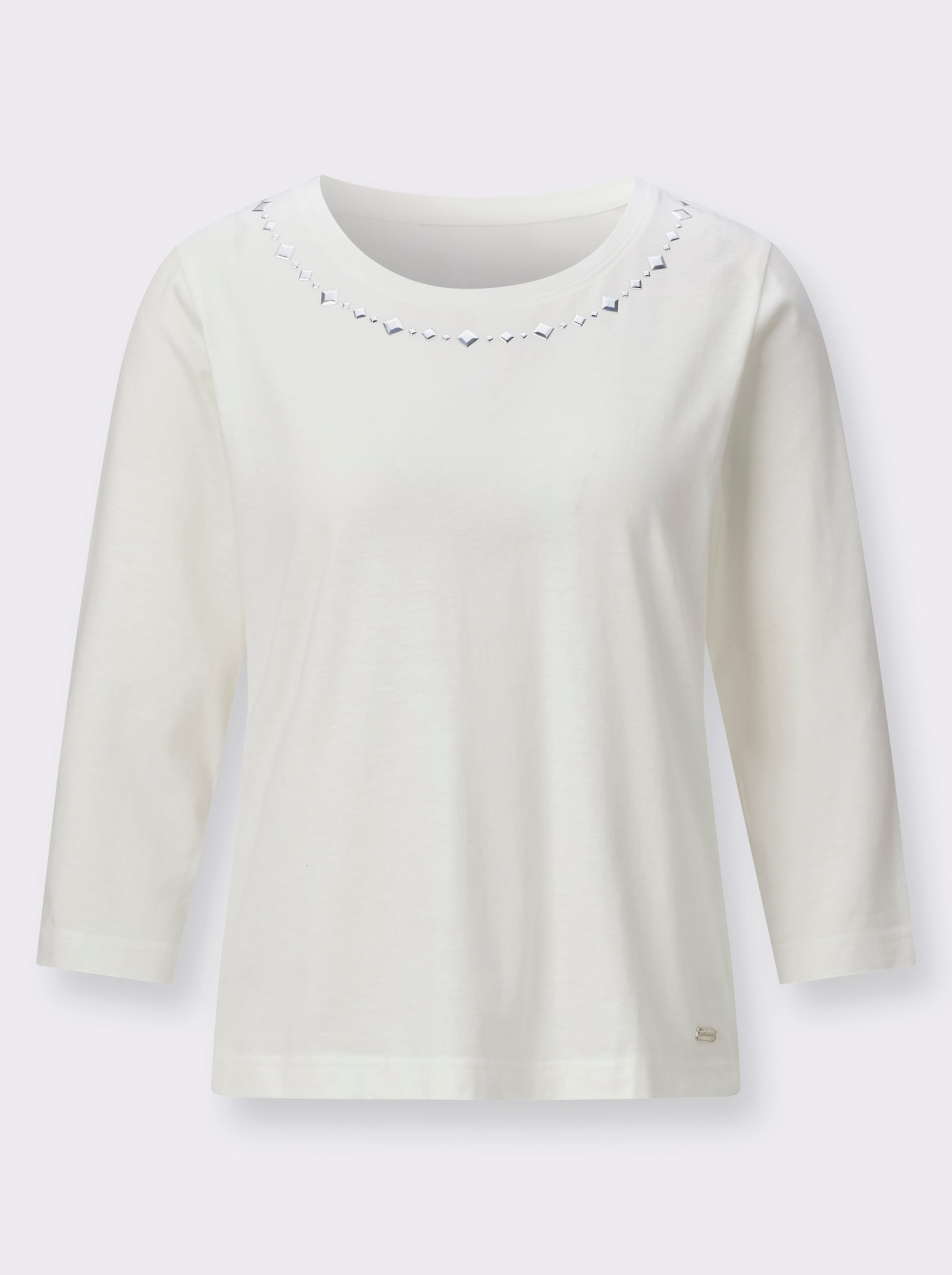 Rundhalsshirt mit Ziersteinchen - ecru