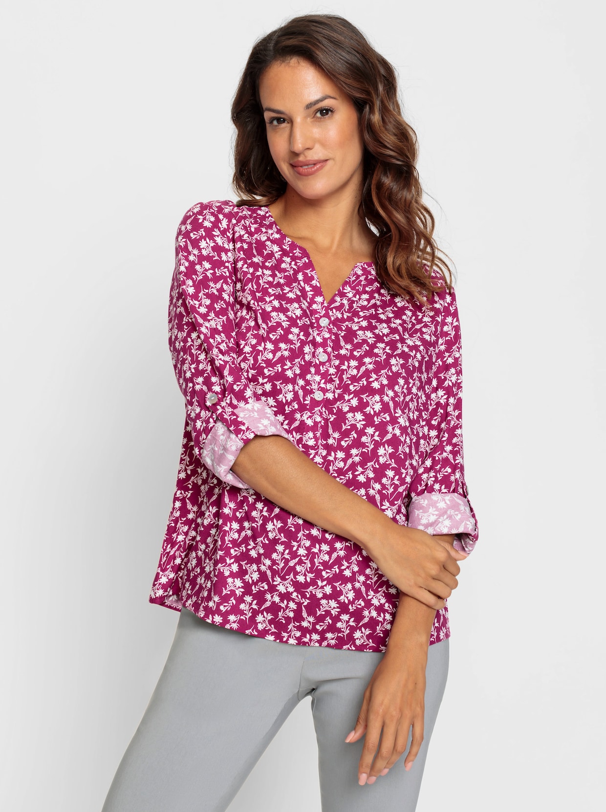 Blouse - mauve/wit bedrukt